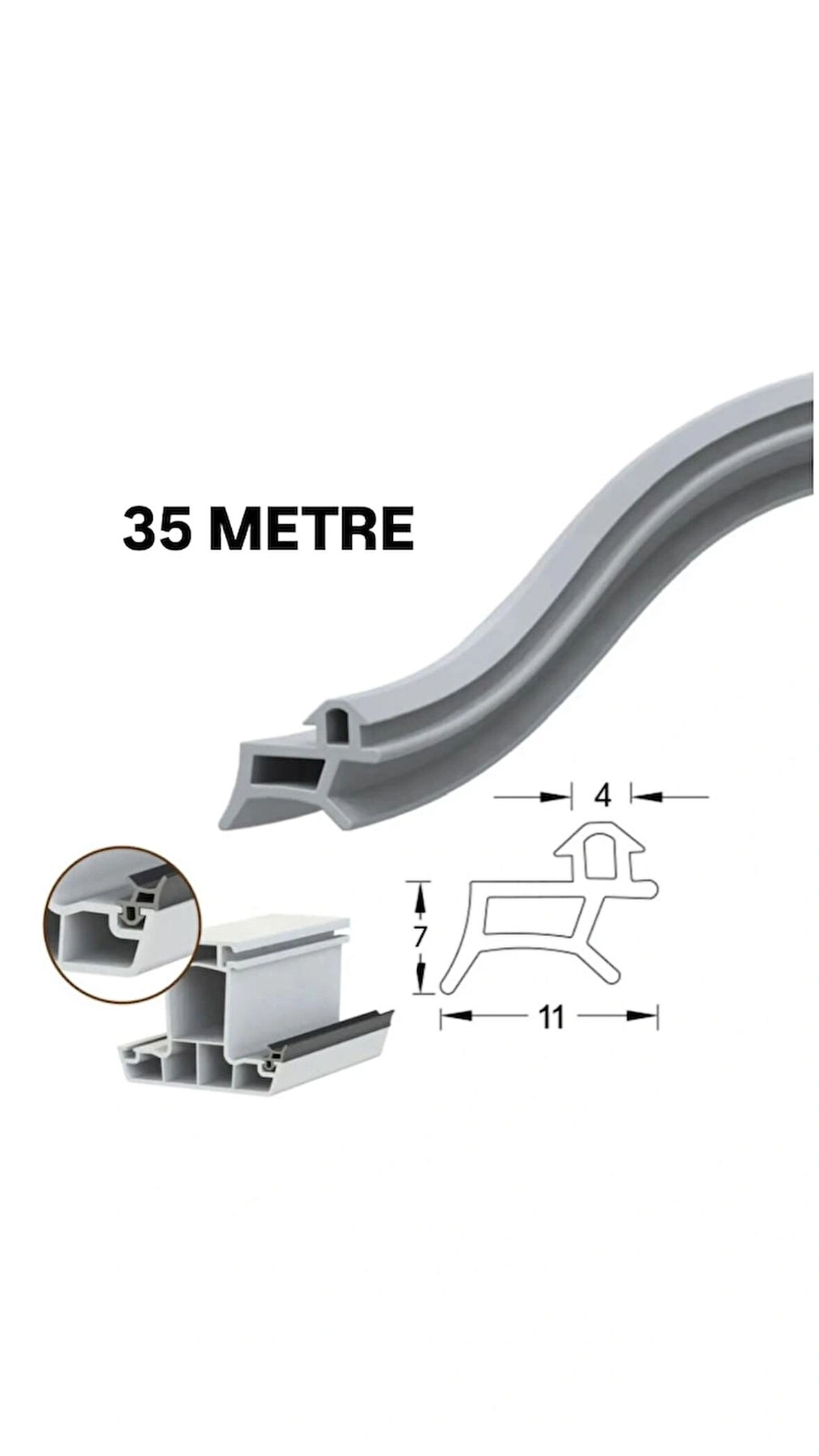 PVC kapı ve pencere fitili 35 metre gri conta