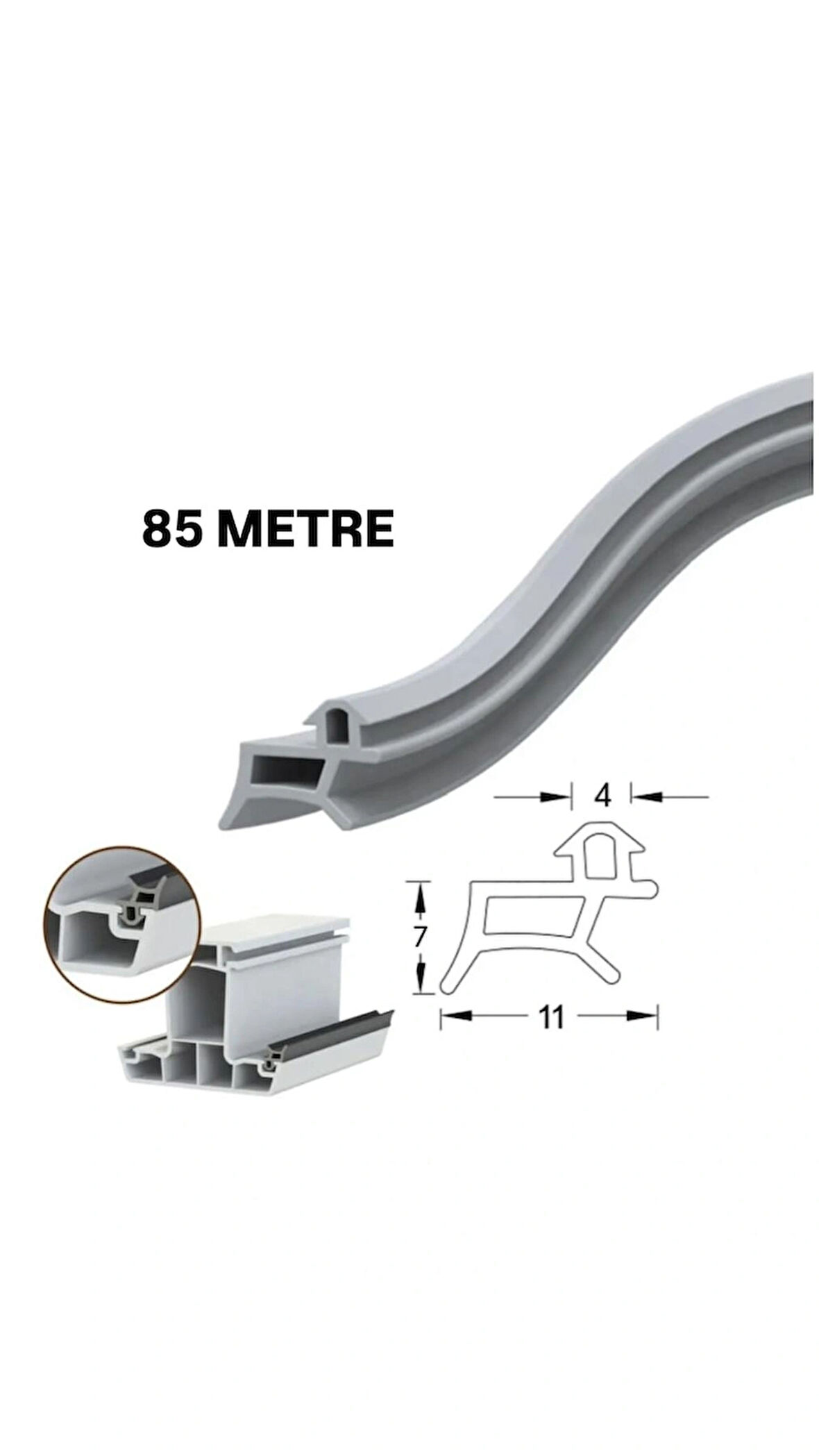 PVC kapı ve pencere fitili 85 metre gri conta