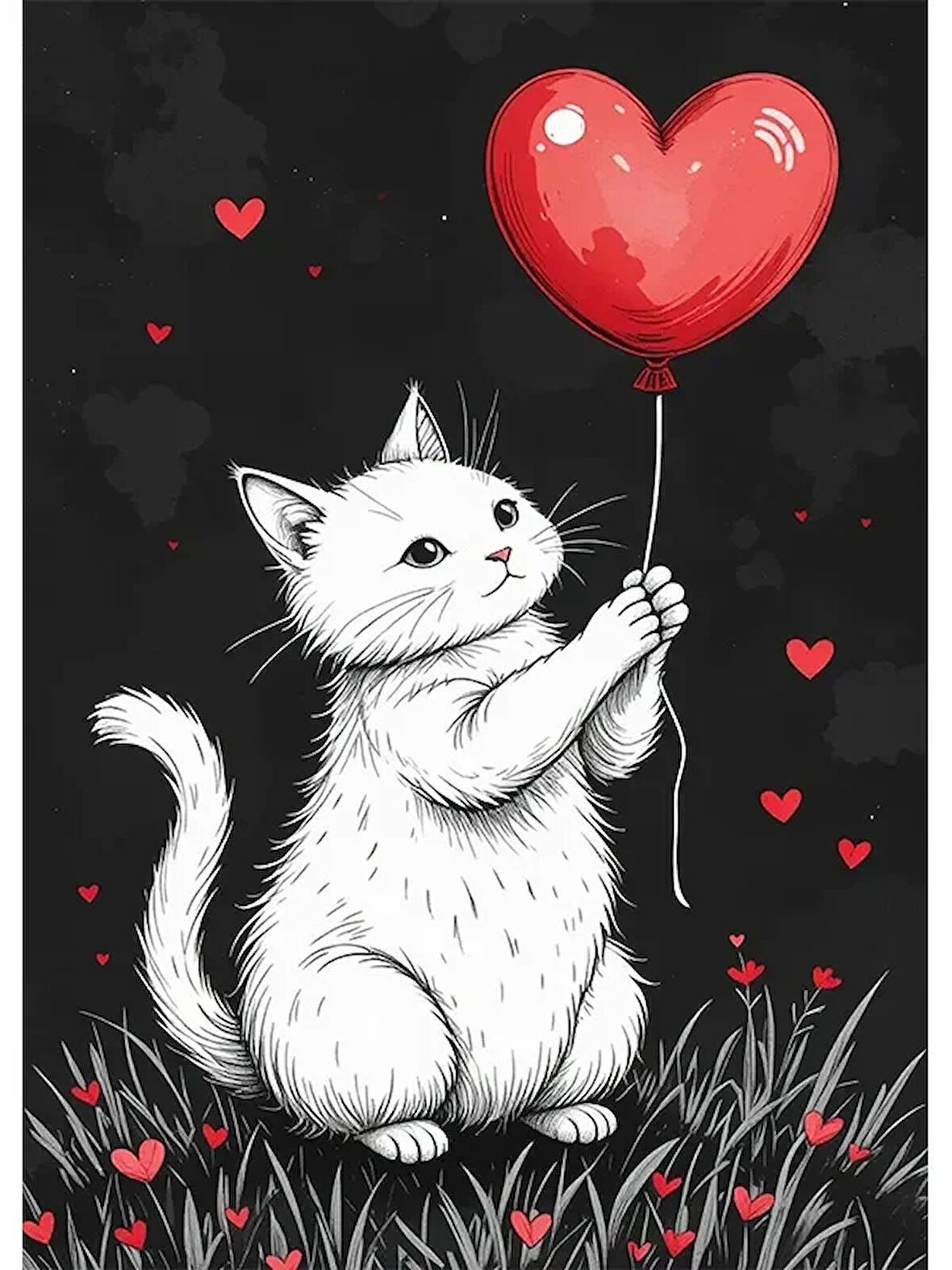 Bedeko Kalpli Balon ve Kedi Ahşap Tablo