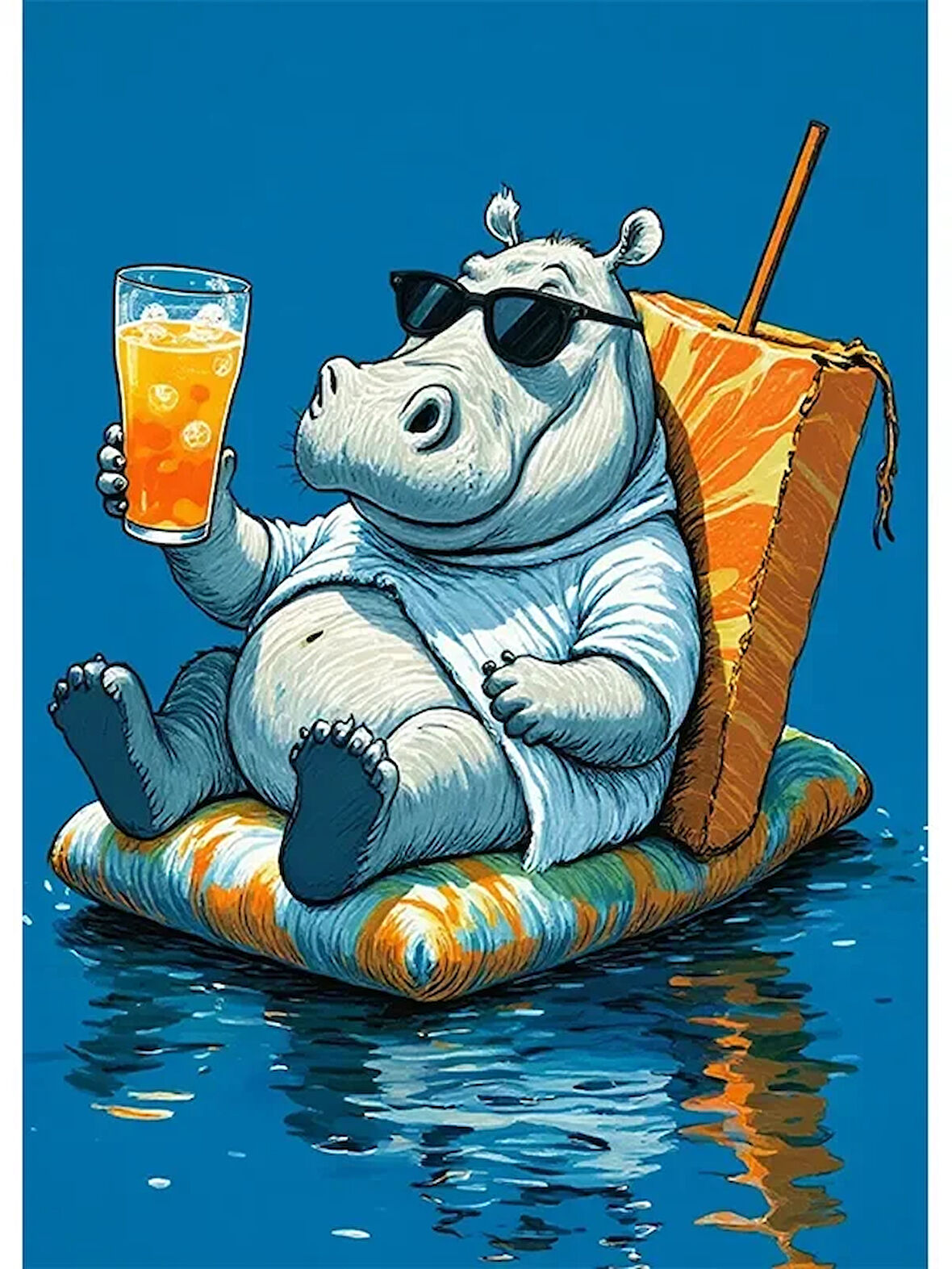 Bedeko Tatil Yapan Su Aygırı Ahşap Tablo