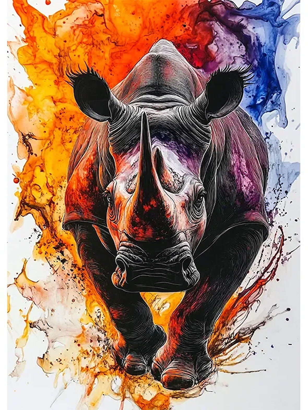 Bedeko Gergedan Resimli Ahşap Tablo