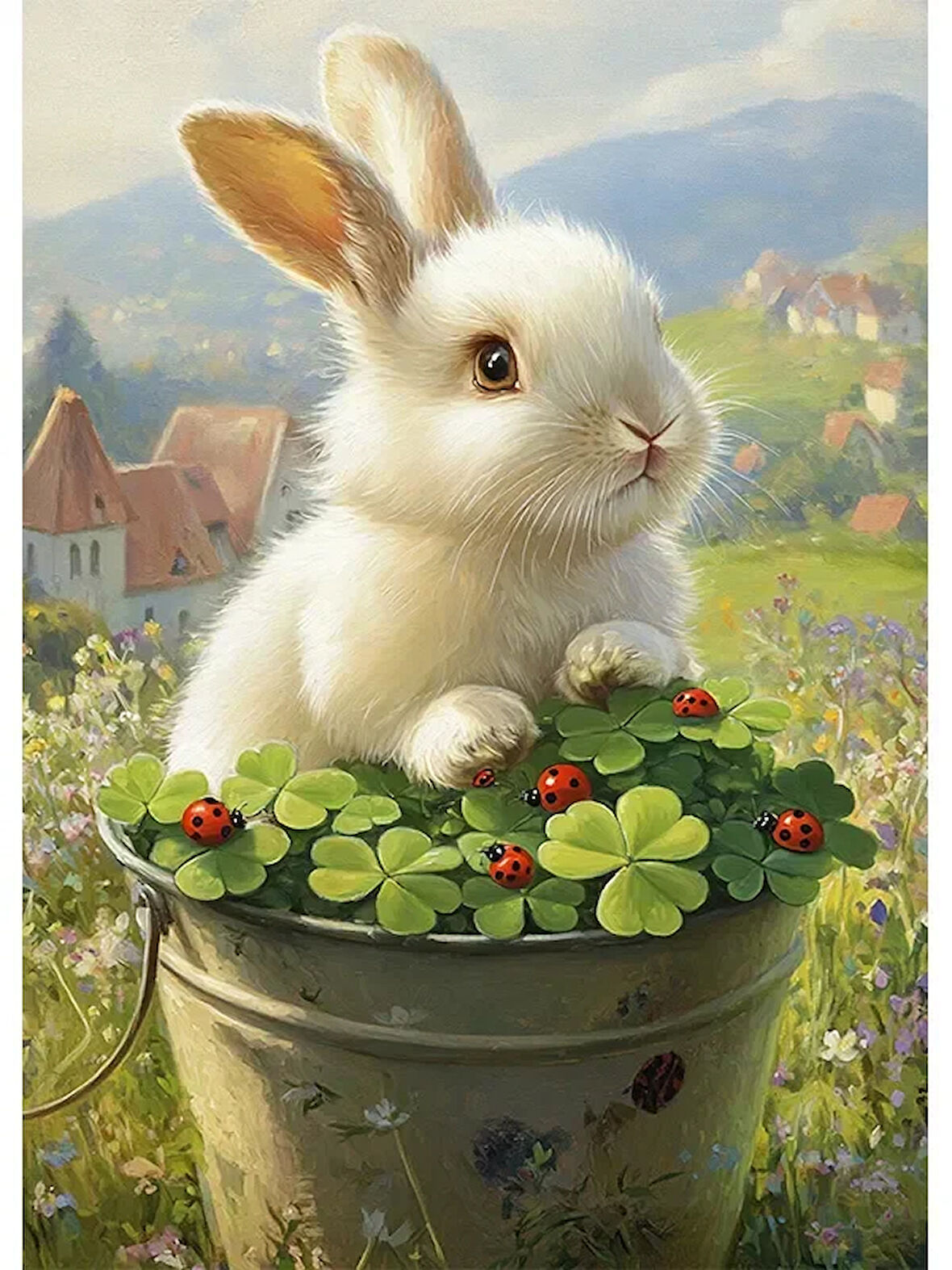 Bedeko Uğur Böceği Yonca ve Tavşan Ahşap Tablo