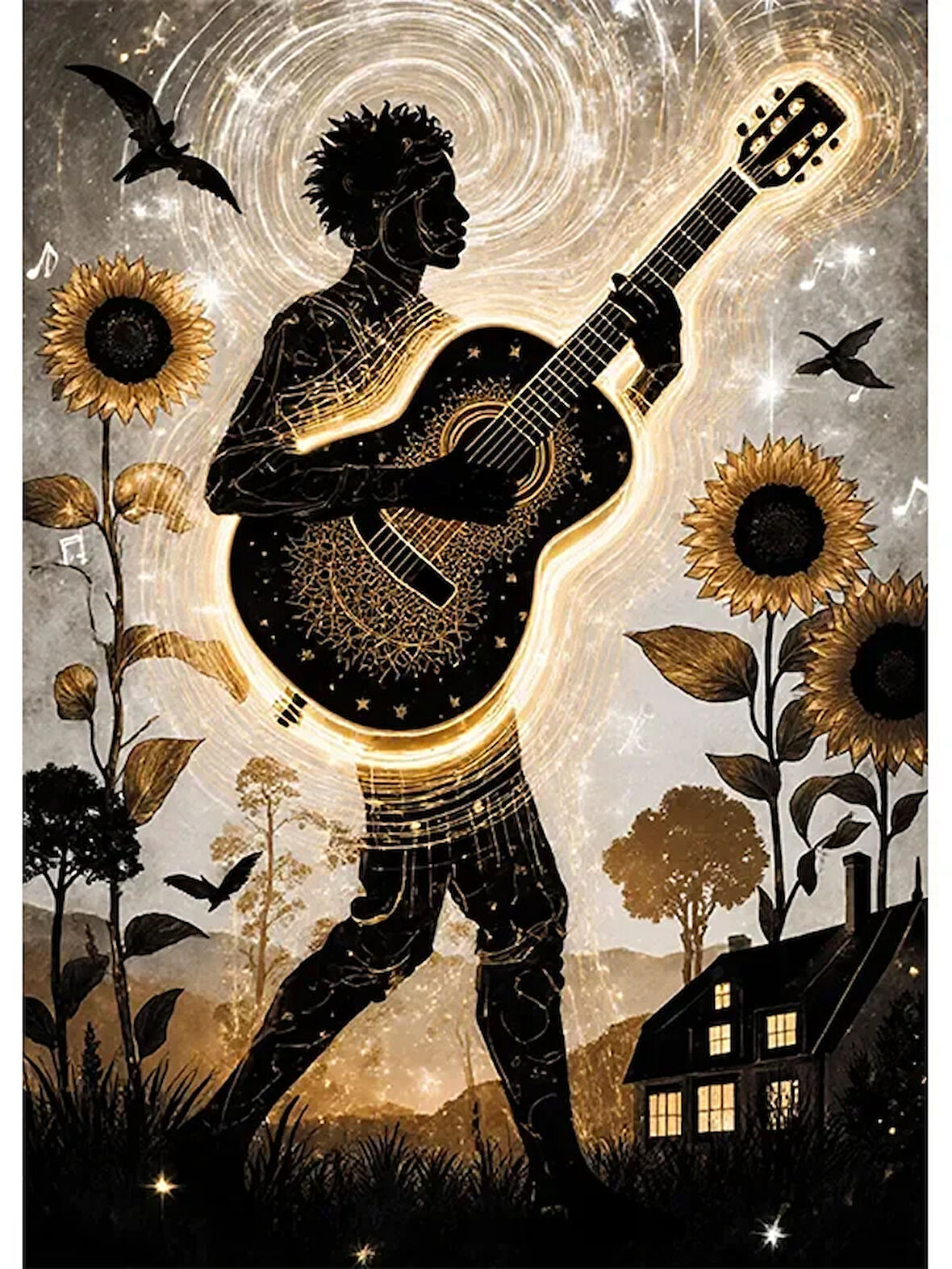 Bedeko Gitar Çalan Adam Ahşap Tablo