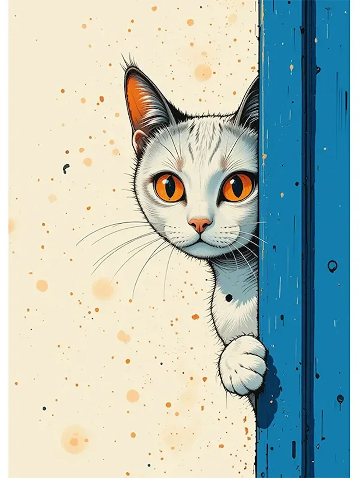 Bedeko Kapıdan Bakan Beyaz Kedi Ahşap Tablo