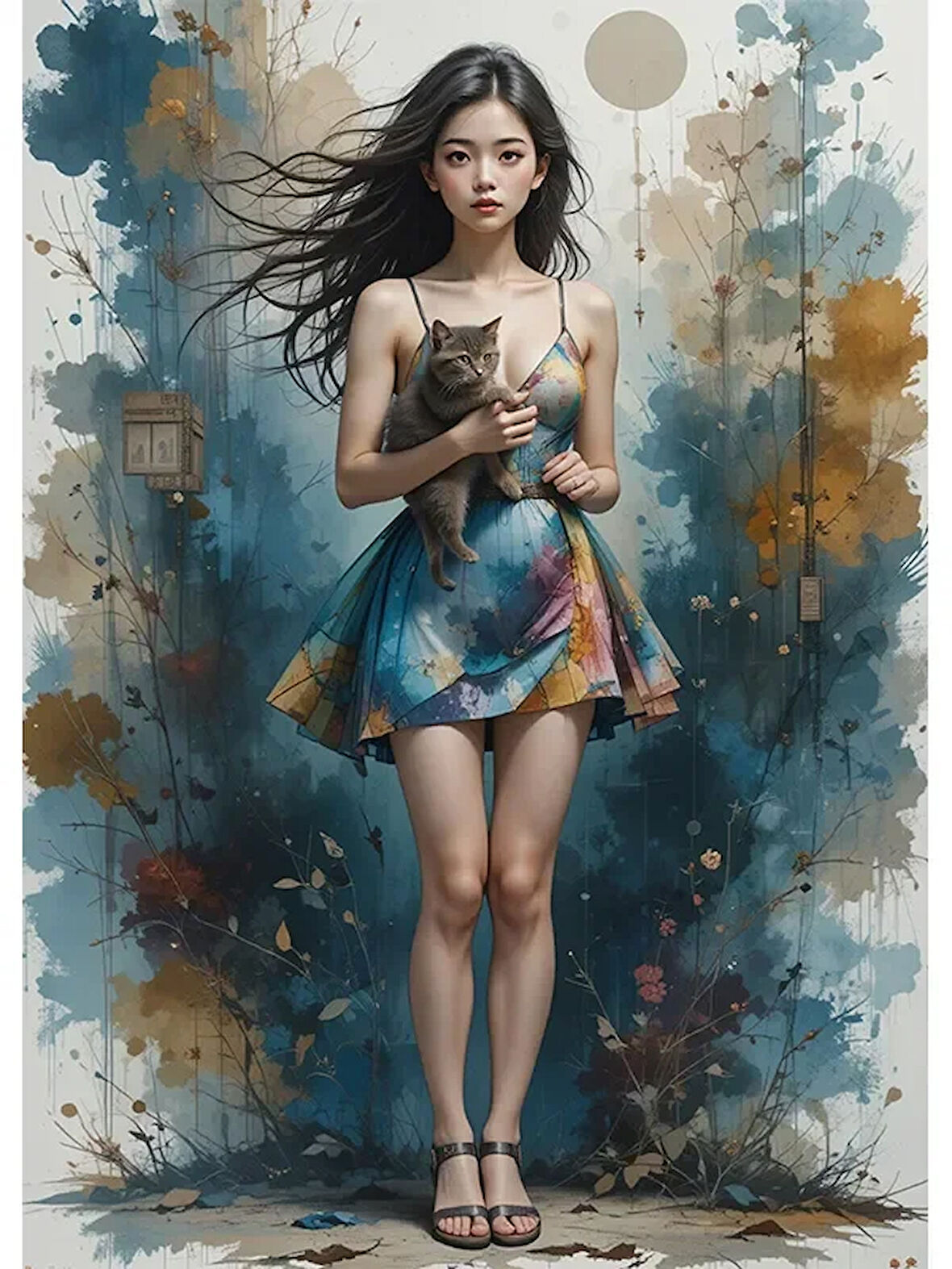 Bedeko Uzak Doğulu Kadın ve Kedisi Mdf Tablo