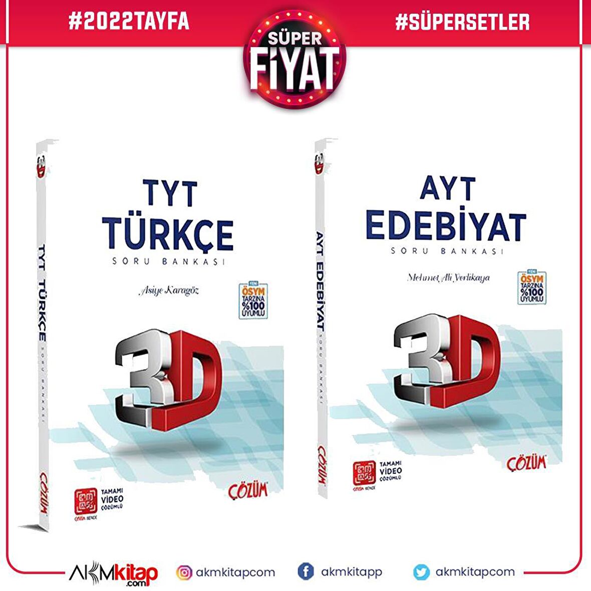 3D Yayınları TYT Türkçe ve AYT Edebiyat Soru Bankası Seti 2 Kitap