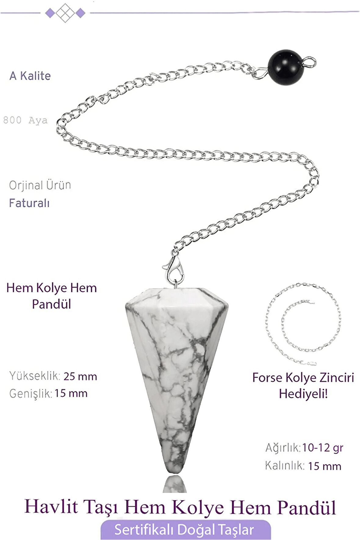 Sertifikalı Havlit Taşı Pandül Sarkaç Hem Pandül - Hem Kolye