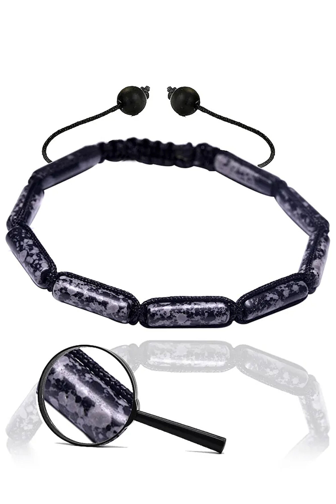 Sertifikalı Silindir Kesim Karlı Obsidyen Taşı Doğal Taş Bileklik