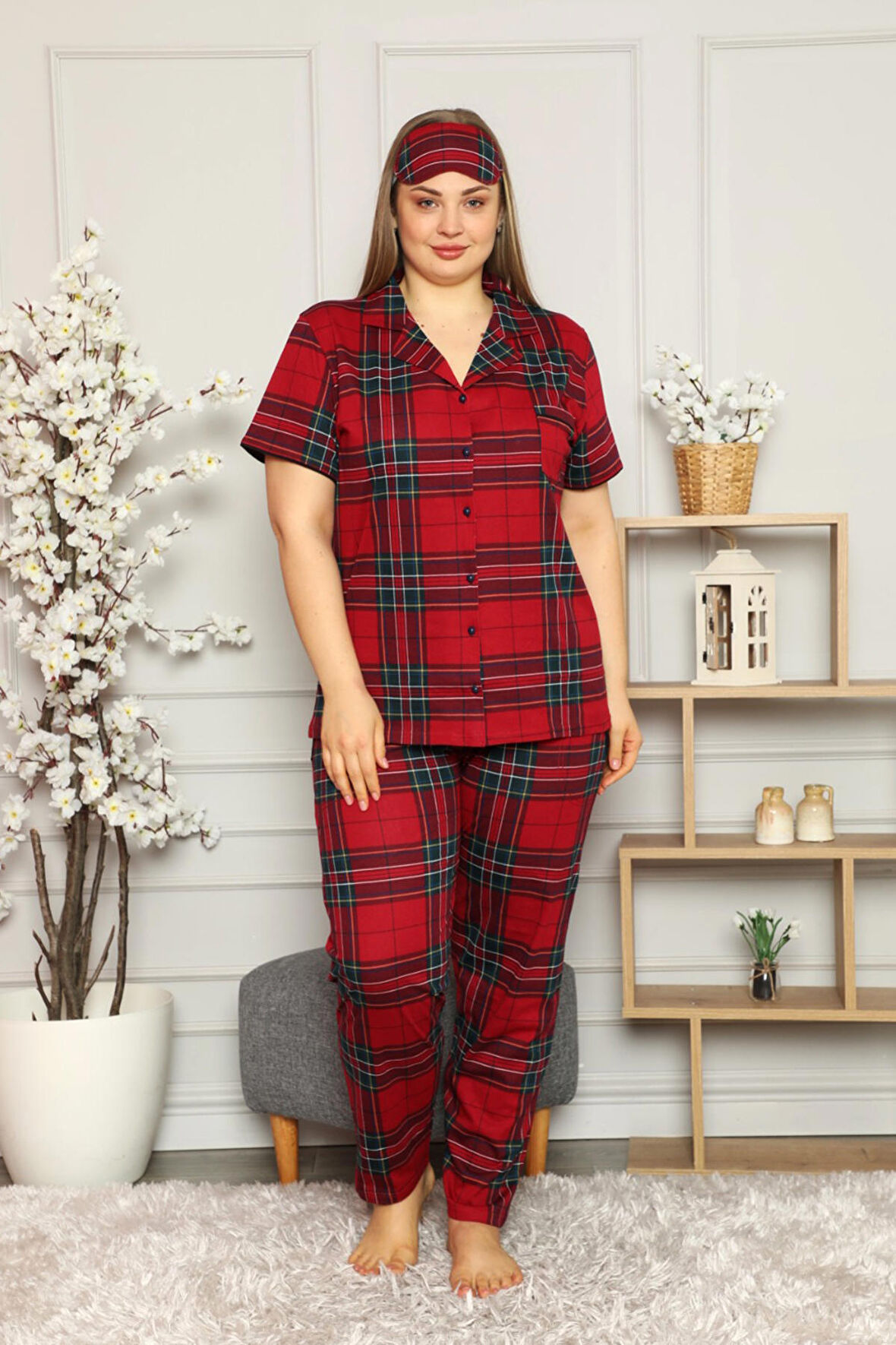 Nisanca Büyük Beden Mevsimlik Önden Düğmeli Kadın Pijama Takımı