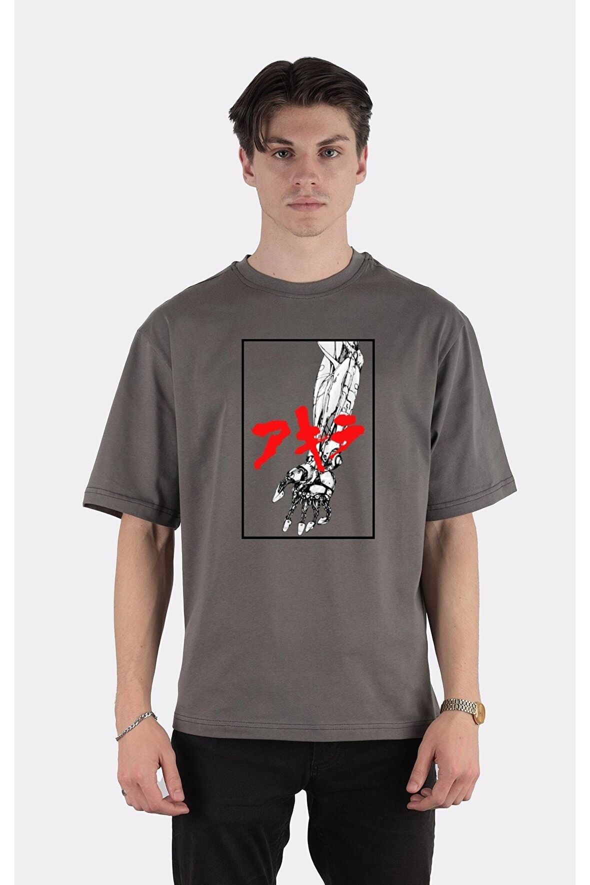 Füme %100 Pamuk Bisiklet Yaka Oversize T-shirt Akira Arm Tetsuo