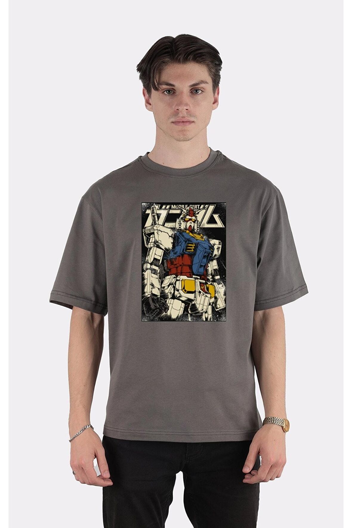 Füme %100 Pamuk Bisiklet Yaka Oversize T-shirt Gundam The First