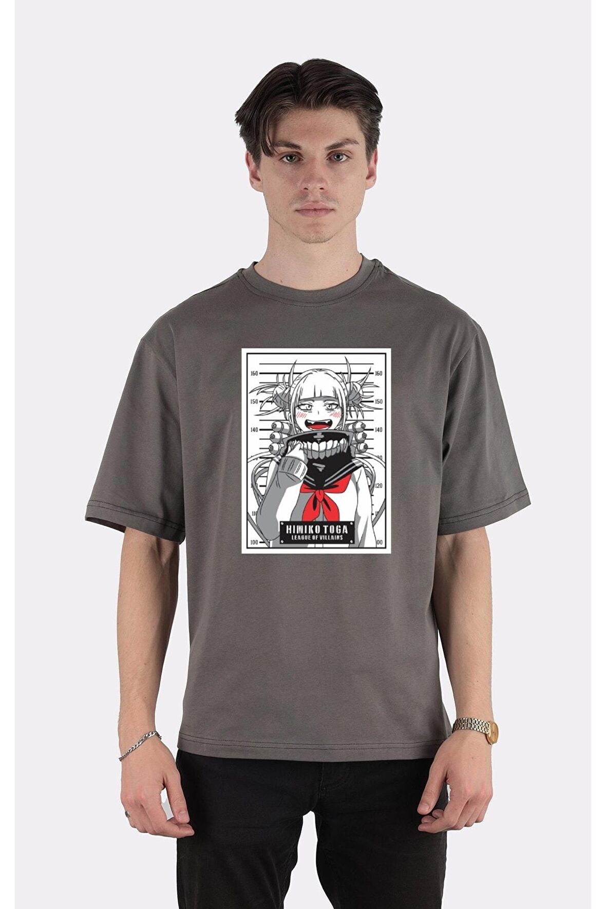 Füme %100 Pamuk Bisiklet Yaka Oversize T-shirt Himiko Toga - My Hero Academia