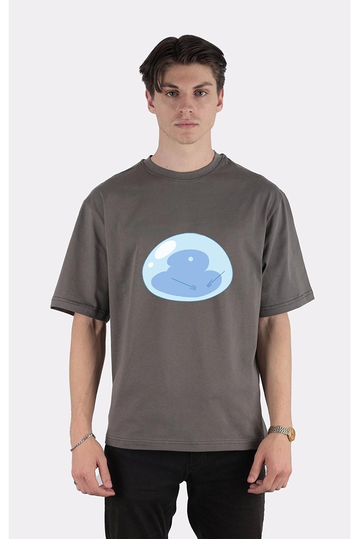 Füme  Pamuk Bisiklet Yaka Oversize T-shirt That Time I Got Reincarnated As A Slime