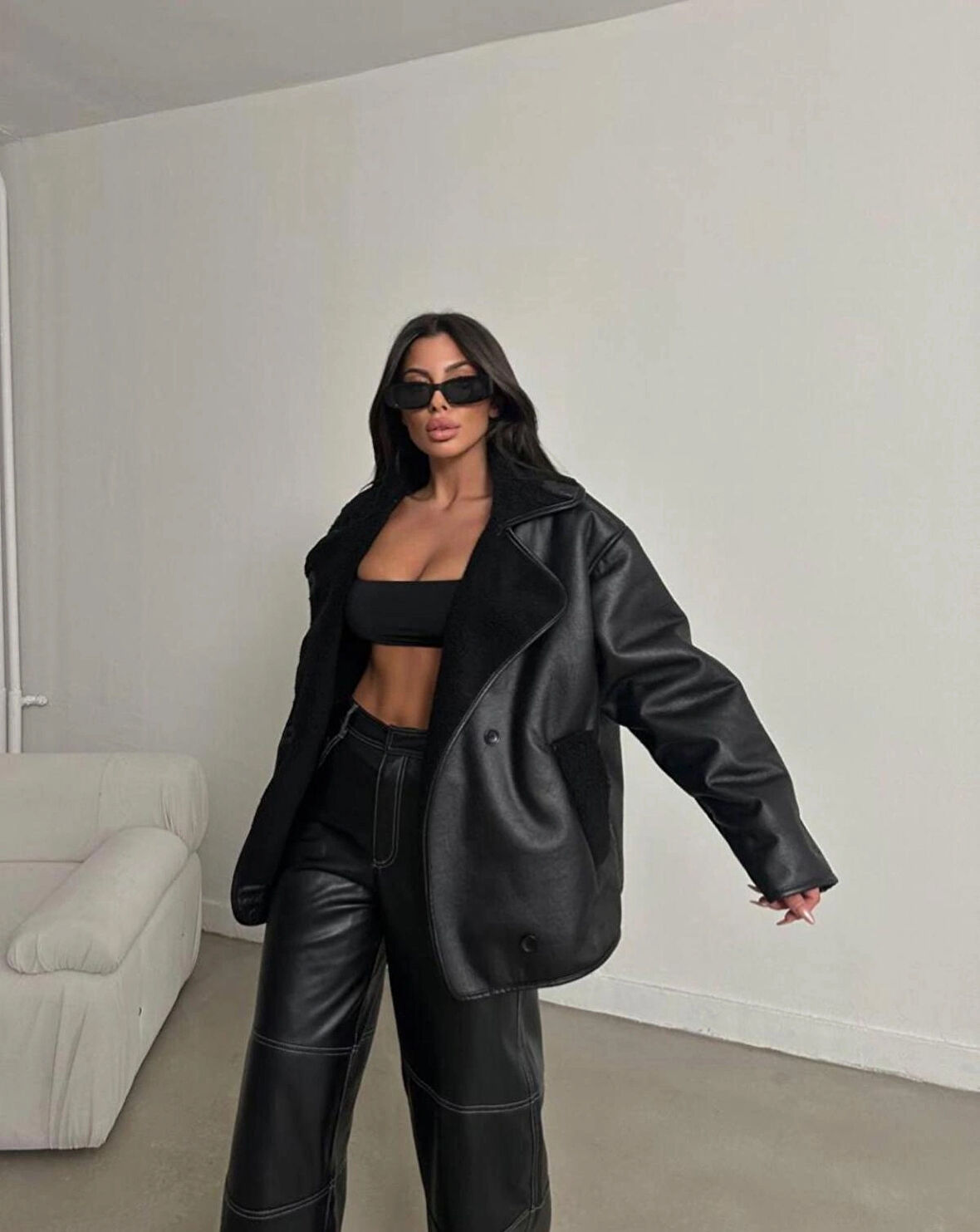 Nubut içi kürklü nubuk deri mont