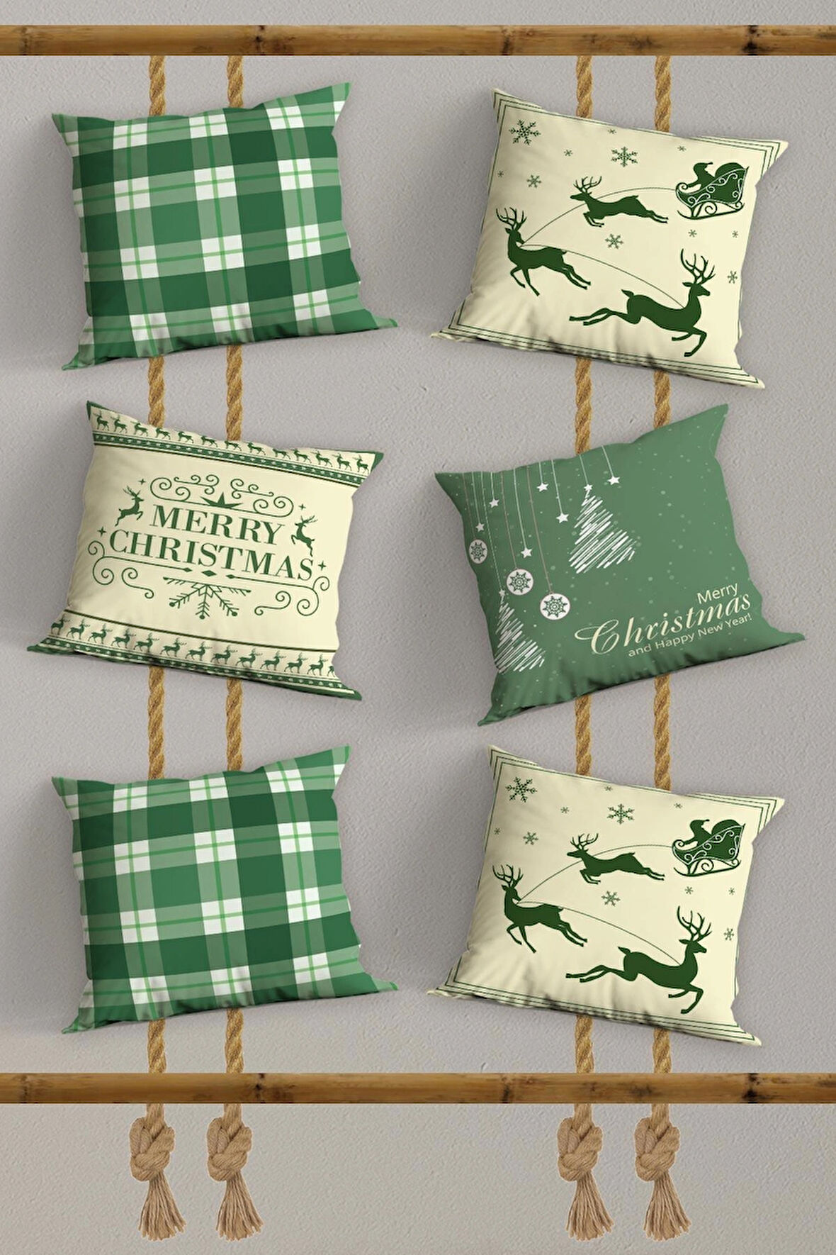 6’li Yılbaşı Desenli, Dekoratif Çift Tarafı Dijital Baskı, Yastık kılıfı, Kırlent Kılıfı, Fermuarlı