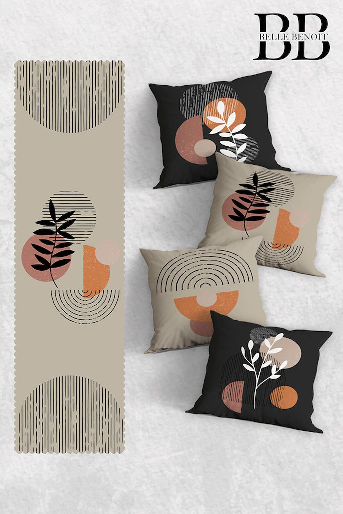 Modern Tasarım Çift Tarafı Baskılı 4'lü Yastık Kılıfı Kırlent Kılıfı Ve Amerikan Servis Runner Set