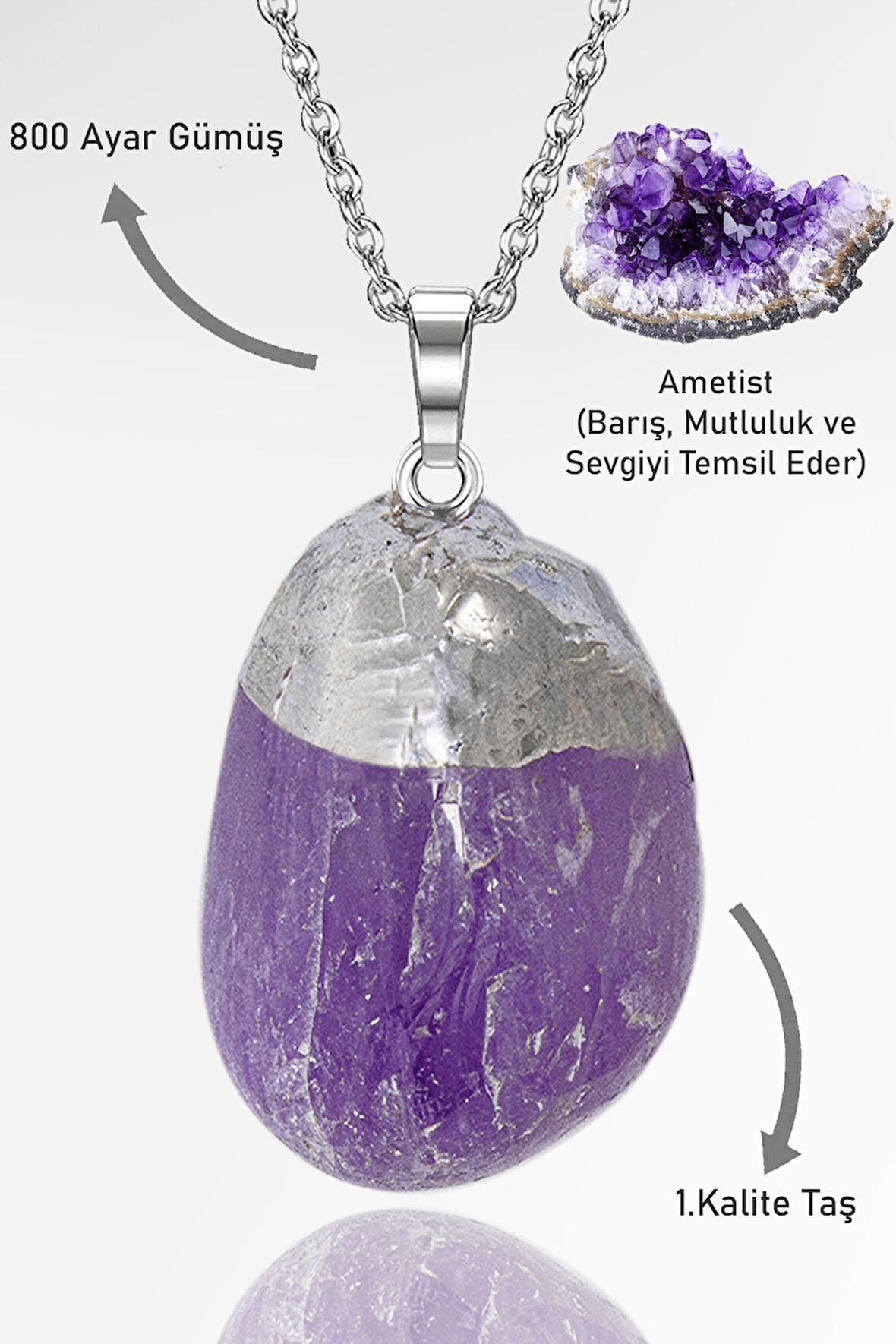 Sertifikalı Tamburlanmış Ametist Taşı Kolye
