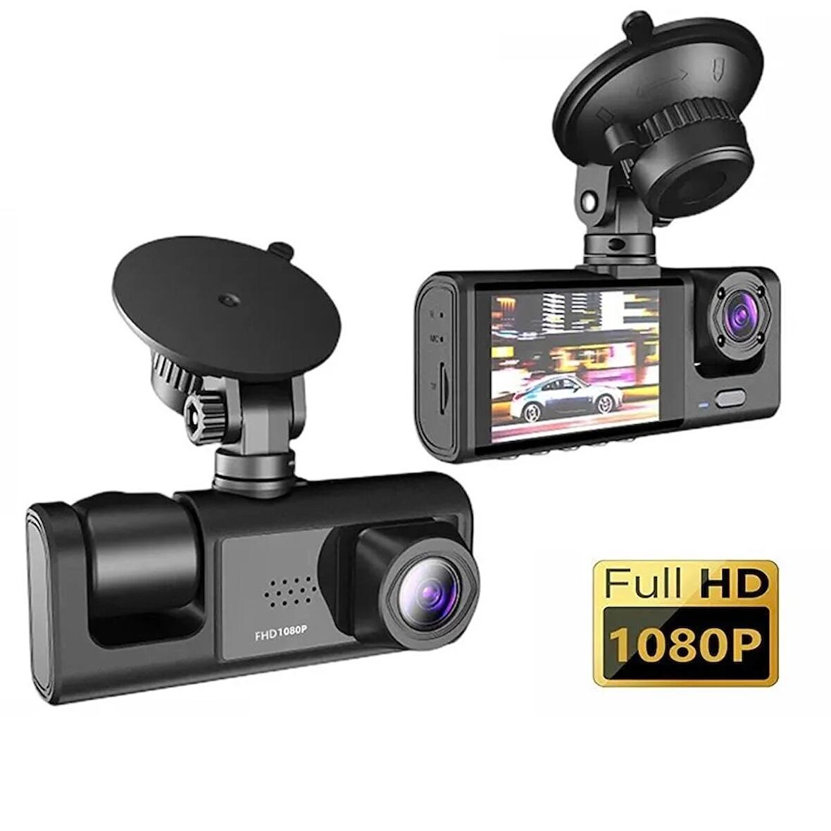 DV300 Yeni 3 Kameralı Araç İçi Kayıt Kamerası Trafik Recorder 2 İnç IPS Ekran Full HD 1080p