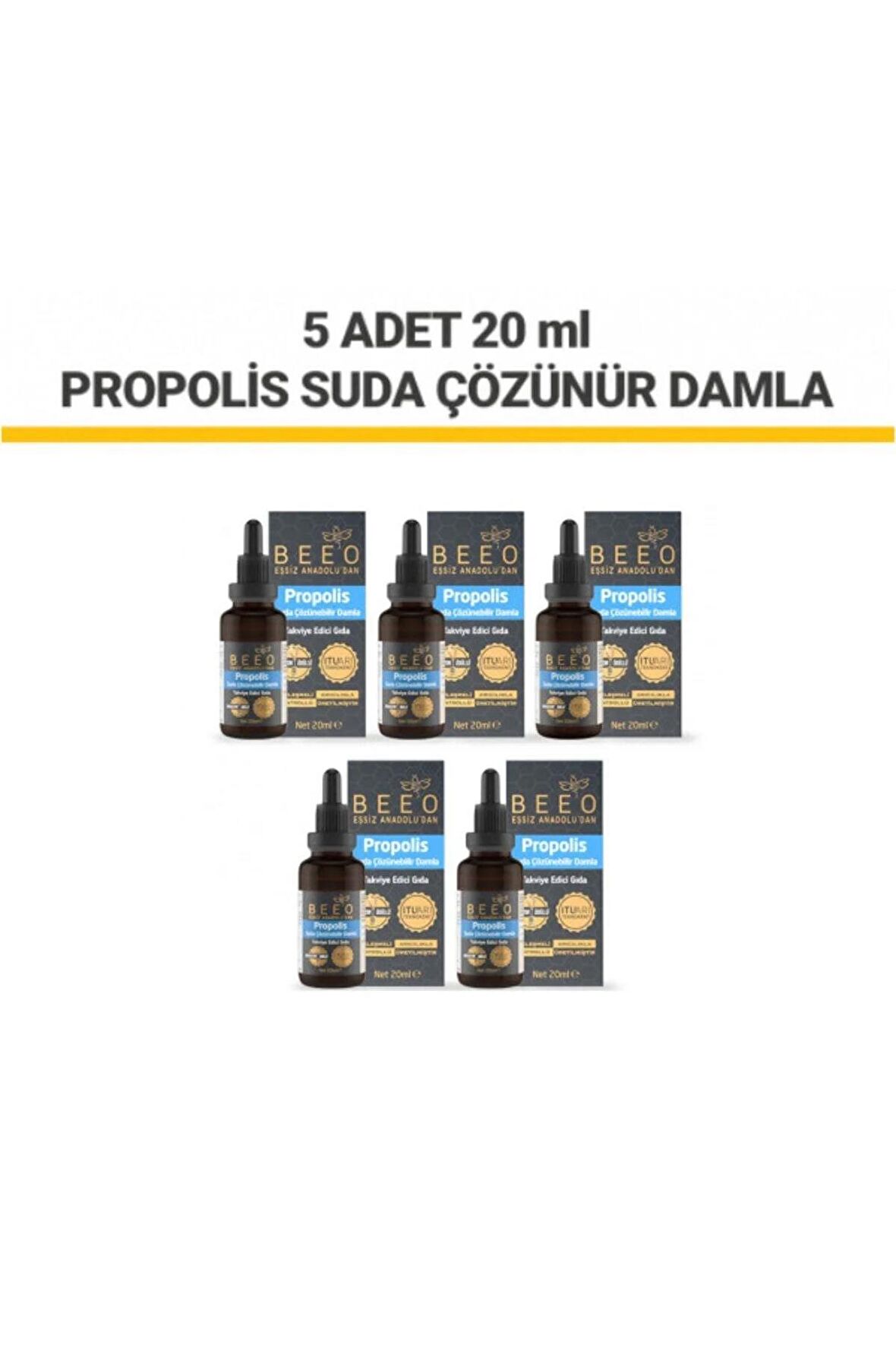 5 Adet Suda Çözünür Propolis Damla Paketi 5*20 ml