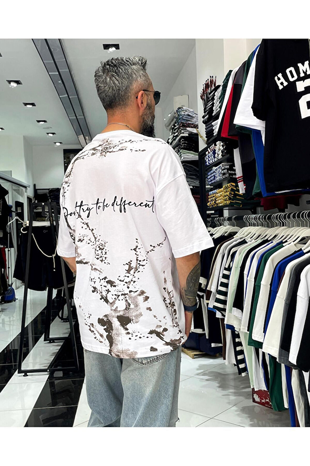 Boya Efektli Erkek Oversize T-Shirt