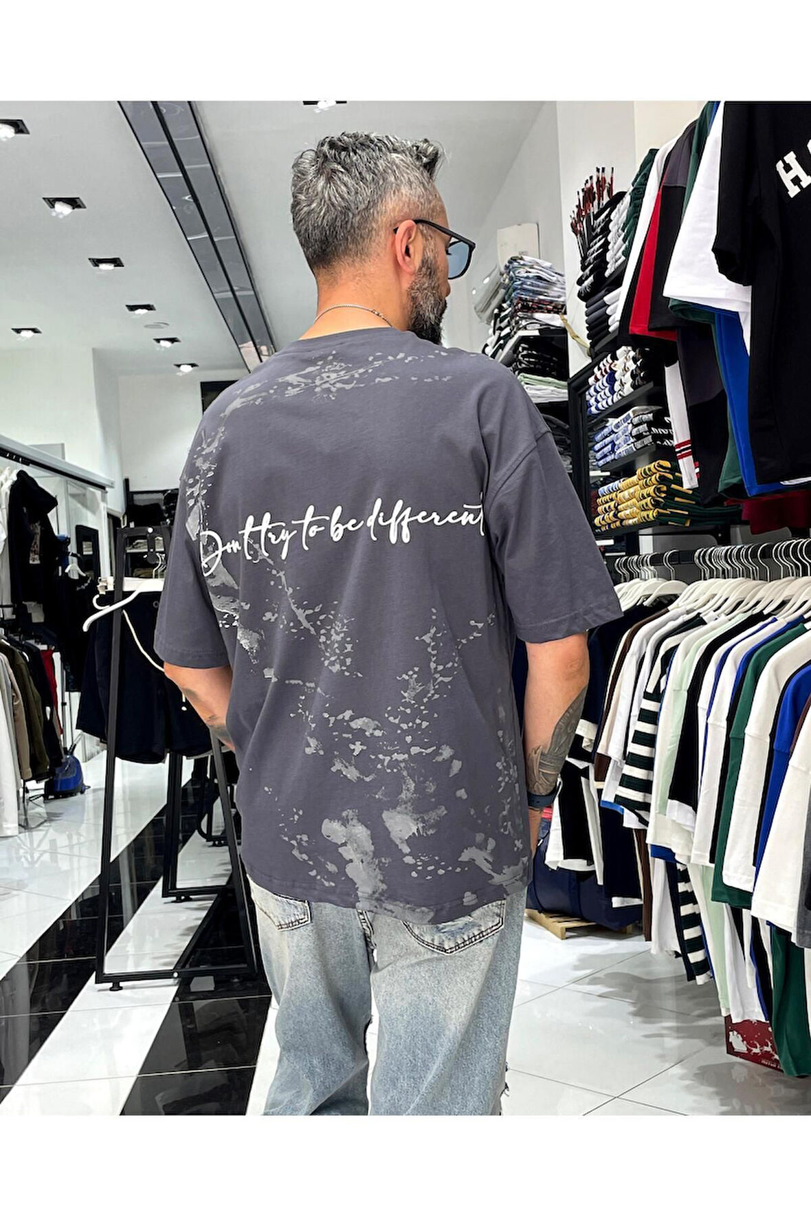 Boya Efektli Erkek Oversize T-Shirt