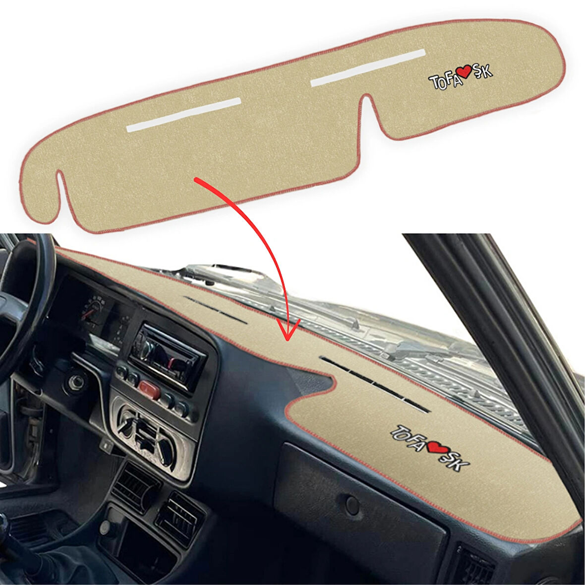 Tofaş Şahin Doğan Kartal Yüksek Ön Göğüs Bej Renk Nakış İşlemeli Torpido Koruma Kaplama Halısı