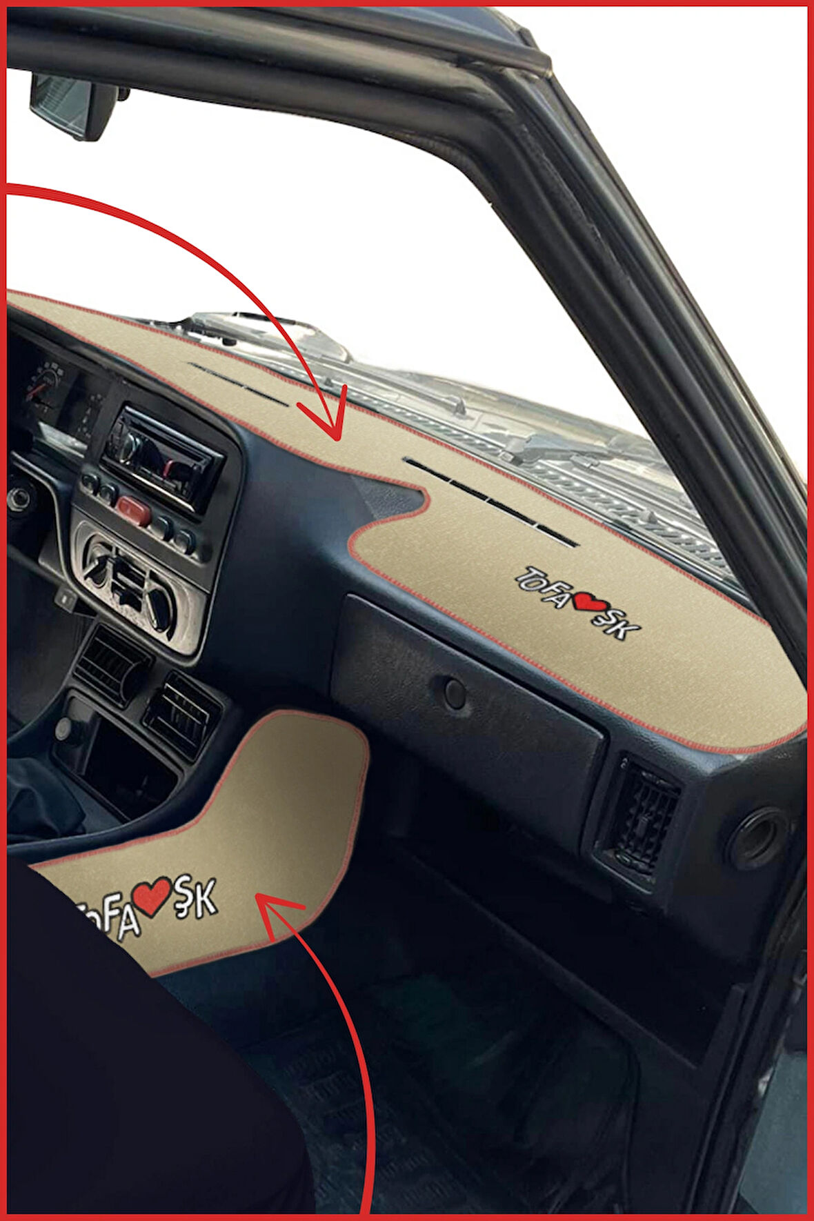 Tofaş Şahin Doğan Kartal Bej Renk Yüksek Torpido Koruma Halısı & Vites Orta Konsol Yan Kaplama Halı