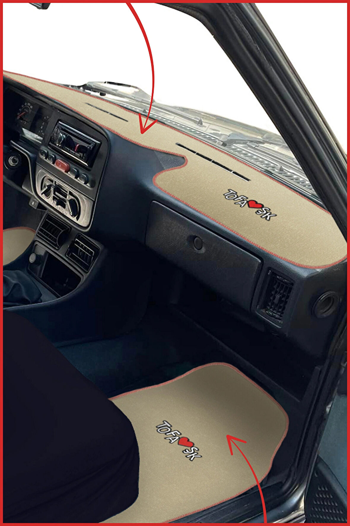 Tofaş Şahin Doğan Kartal Bej Renk Oto Halı Paspas Seti + Yüksek Torpido Koruma Kaplama Halısı