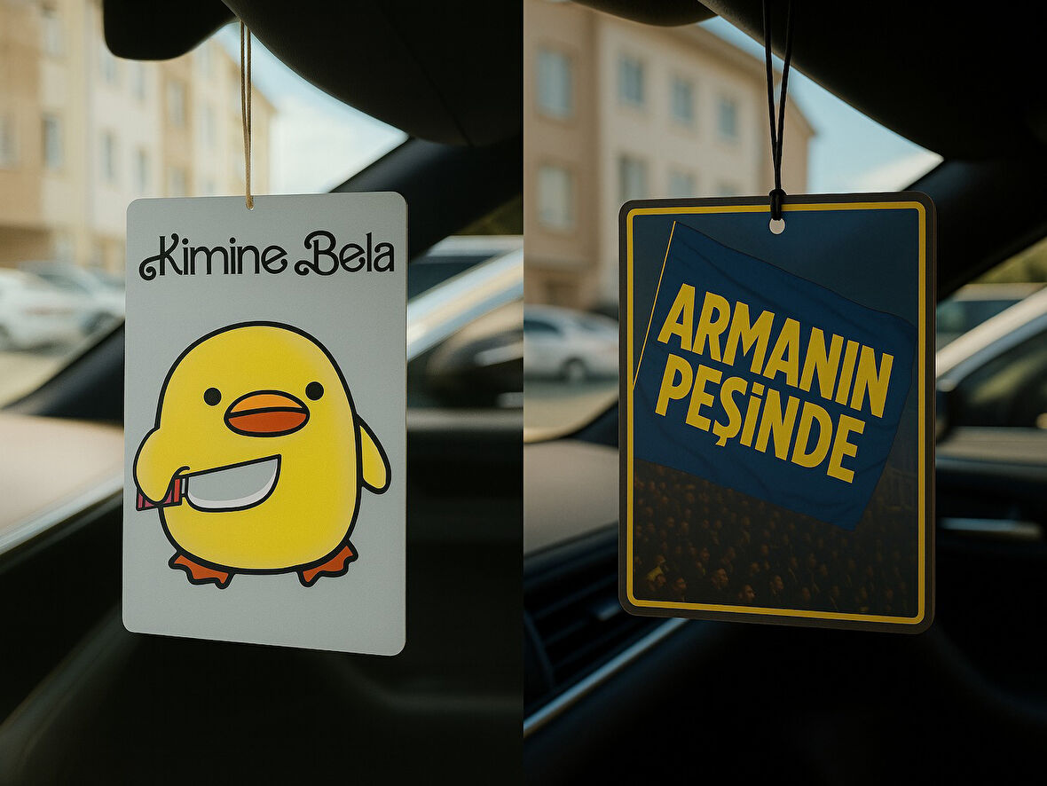 Kimine Bela Kimine Fena ve Sarı Lacivert Armanın Peşinde - İkili Oto Kokusu - Dekoratif Araç Kokusu ve Aksesuarı