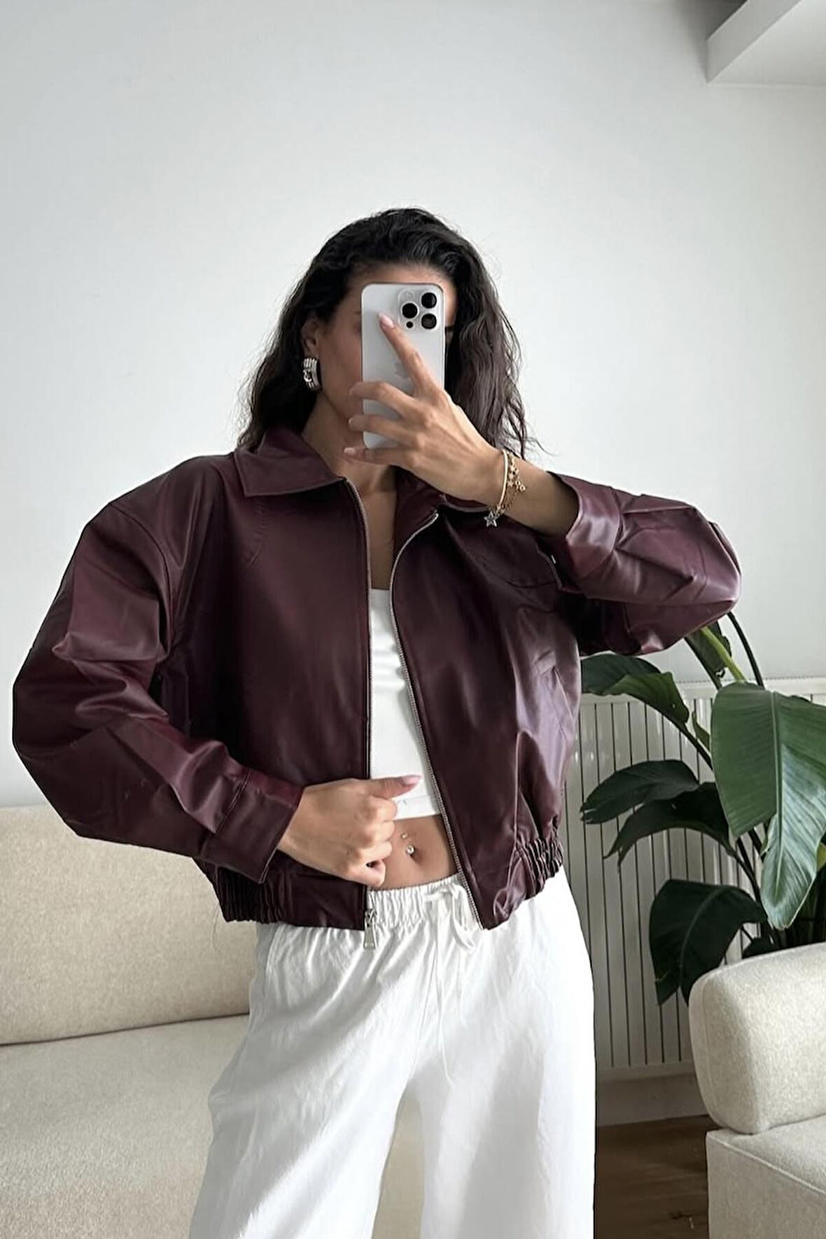 Prifaldi Premium Pb Oversize Bomber Belden Lastikli Deri Ceket