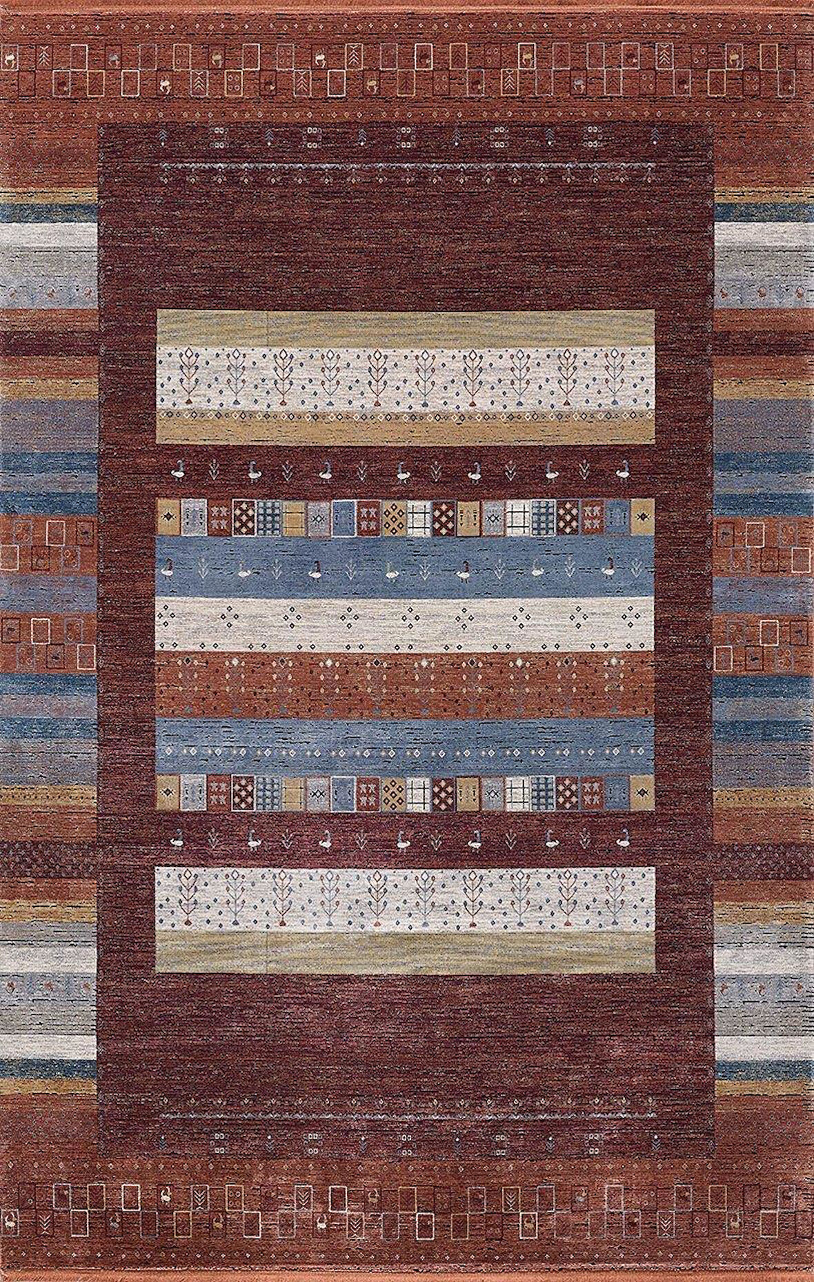 Artemis Halı Bella 06475A Bordo Terra Bohem Retro Tarz İpek Halı