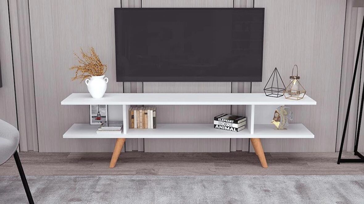 Eko Beyaz Ahşap Ayaklı 160 Cm Tv Sehpası