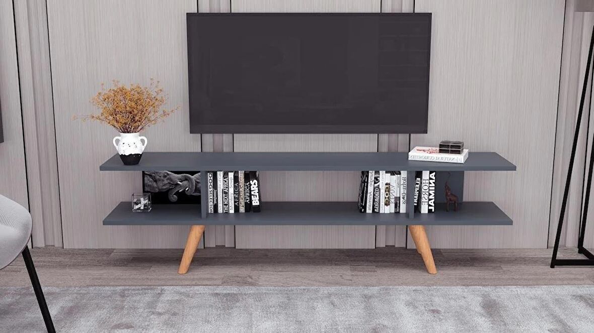 Eko Ahşap Ayaklı Antrasit 120 Cm Tv Sehpası