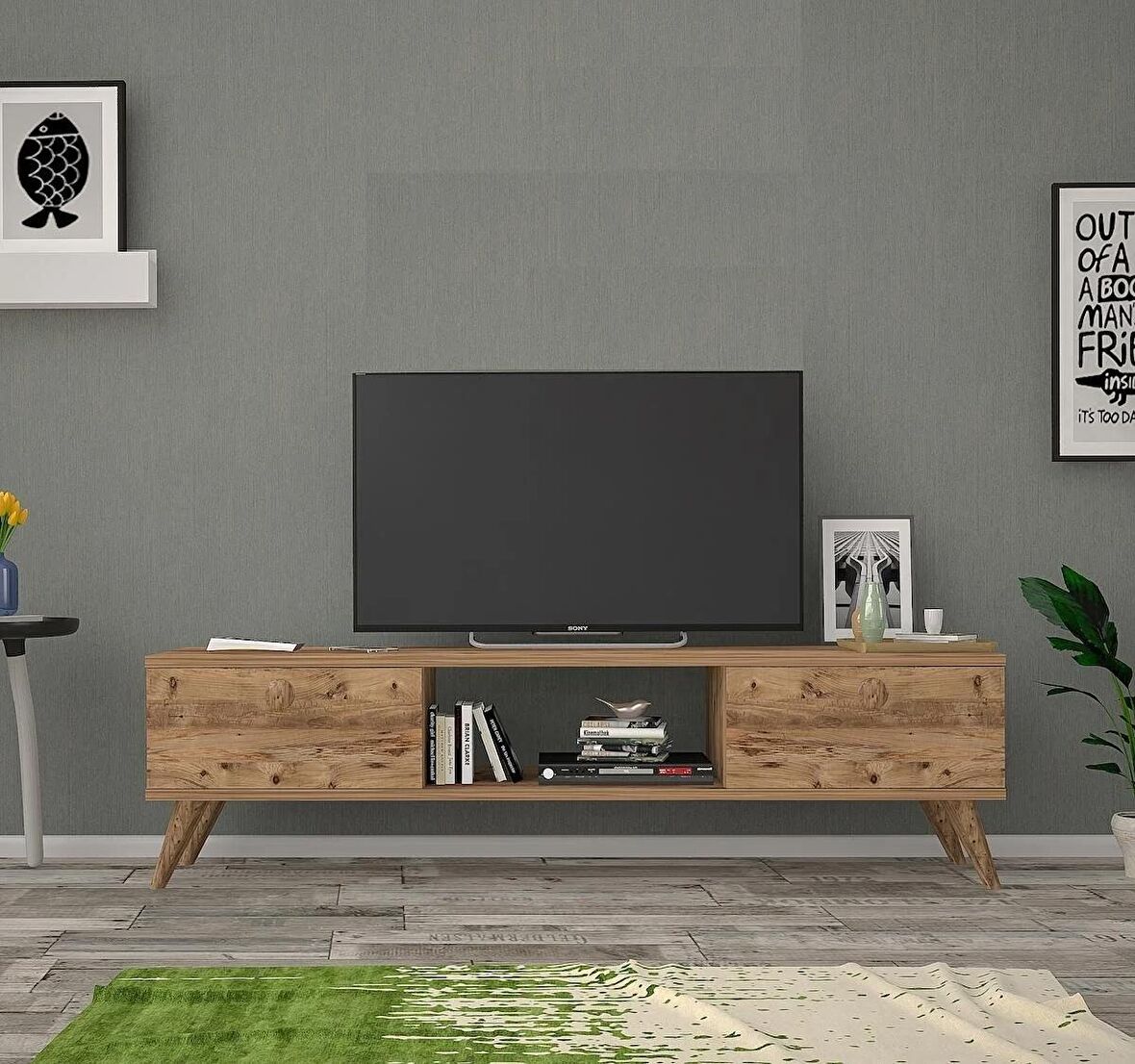 Wood Ahşap Ayaklı Atlantik Çam 160 Cm Tv Ünitesi