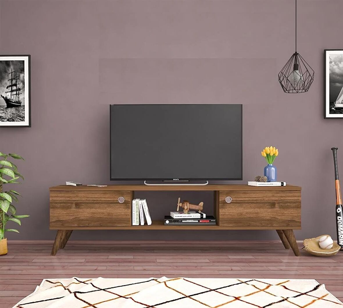 Wood Ahşap Ayaklı Ceviz 160 Cm Tv Ünitesi