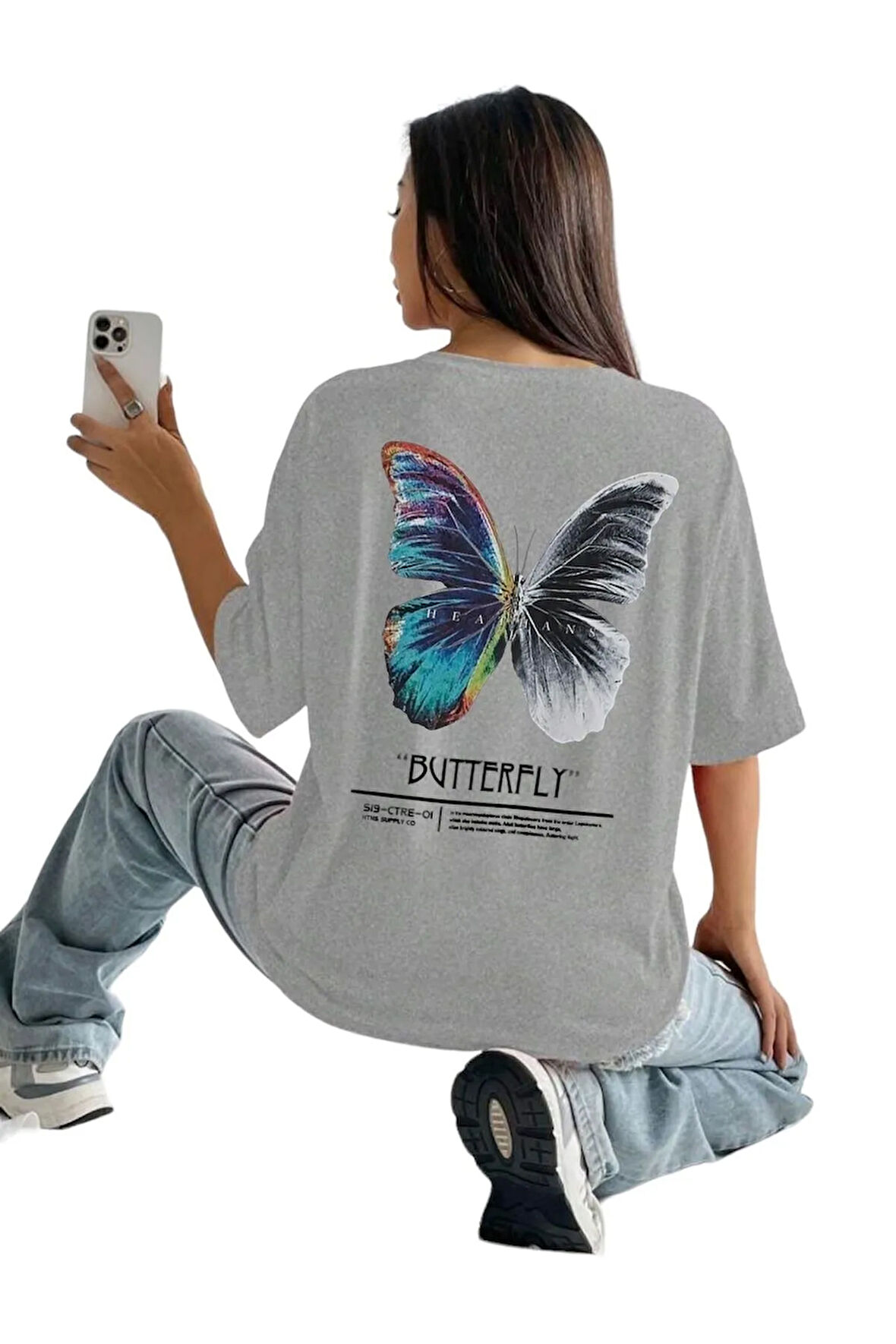 kelebek Baskılı Oversize T-shirt