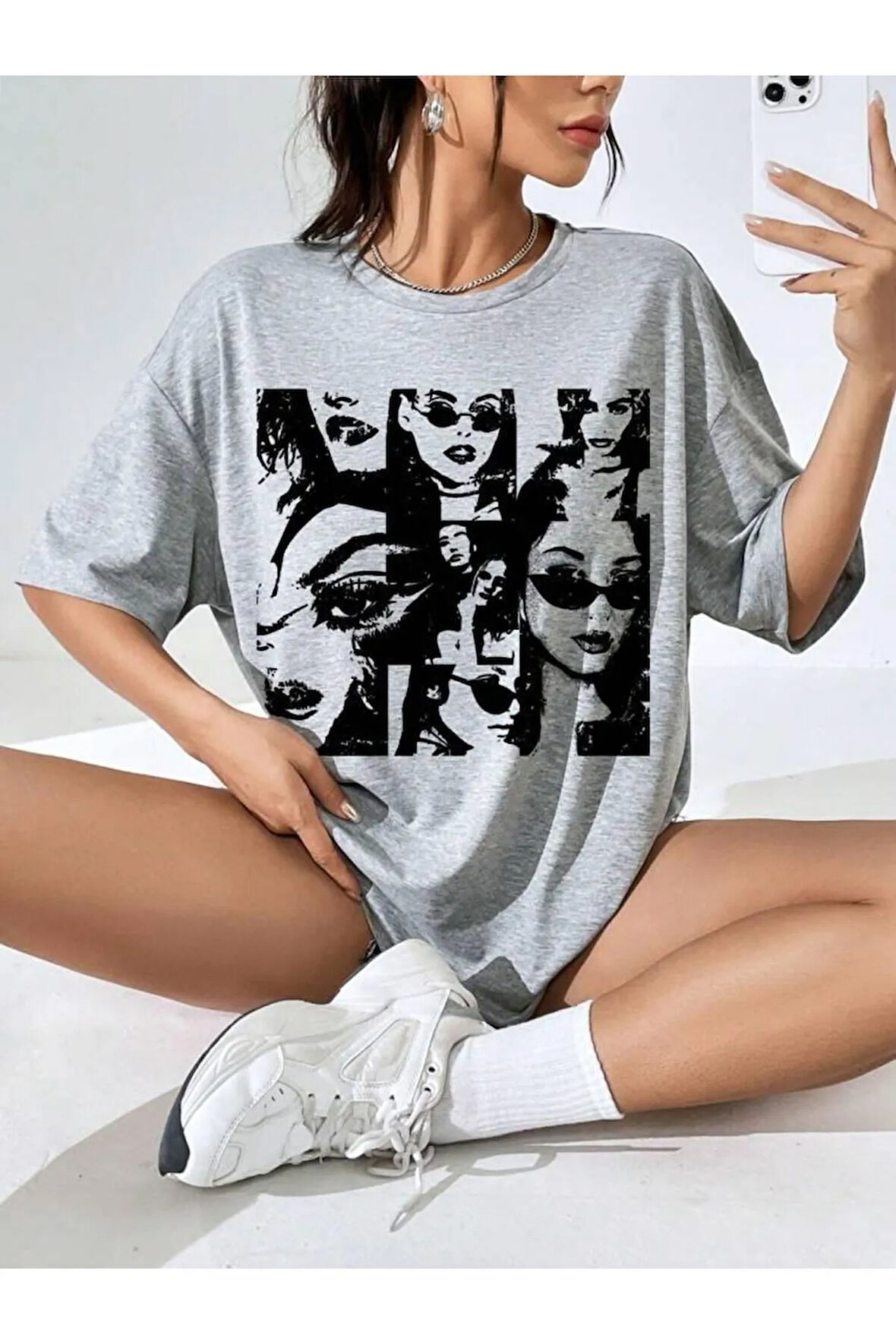 YÜZ BASKILI OVERSİZE UNİSEX TİŞÖRT