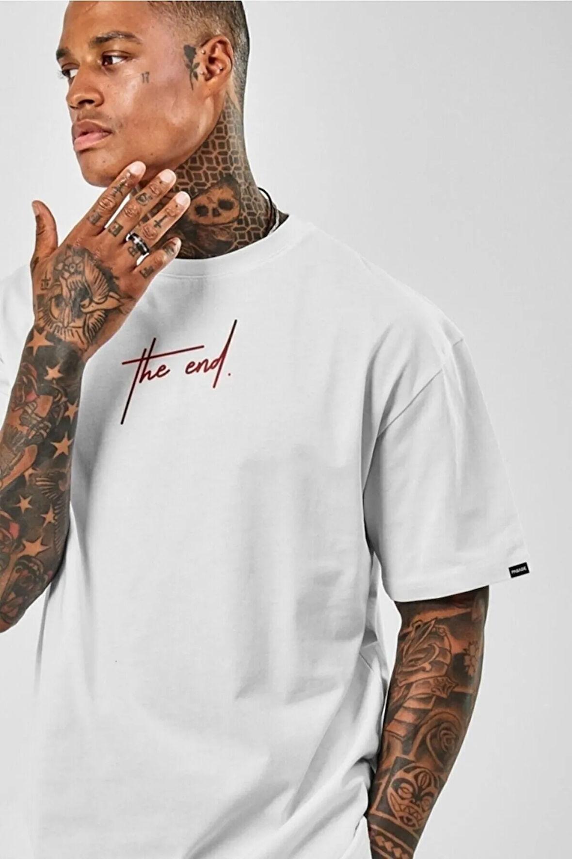 The End Baskılı Oversize Gri T-shirt