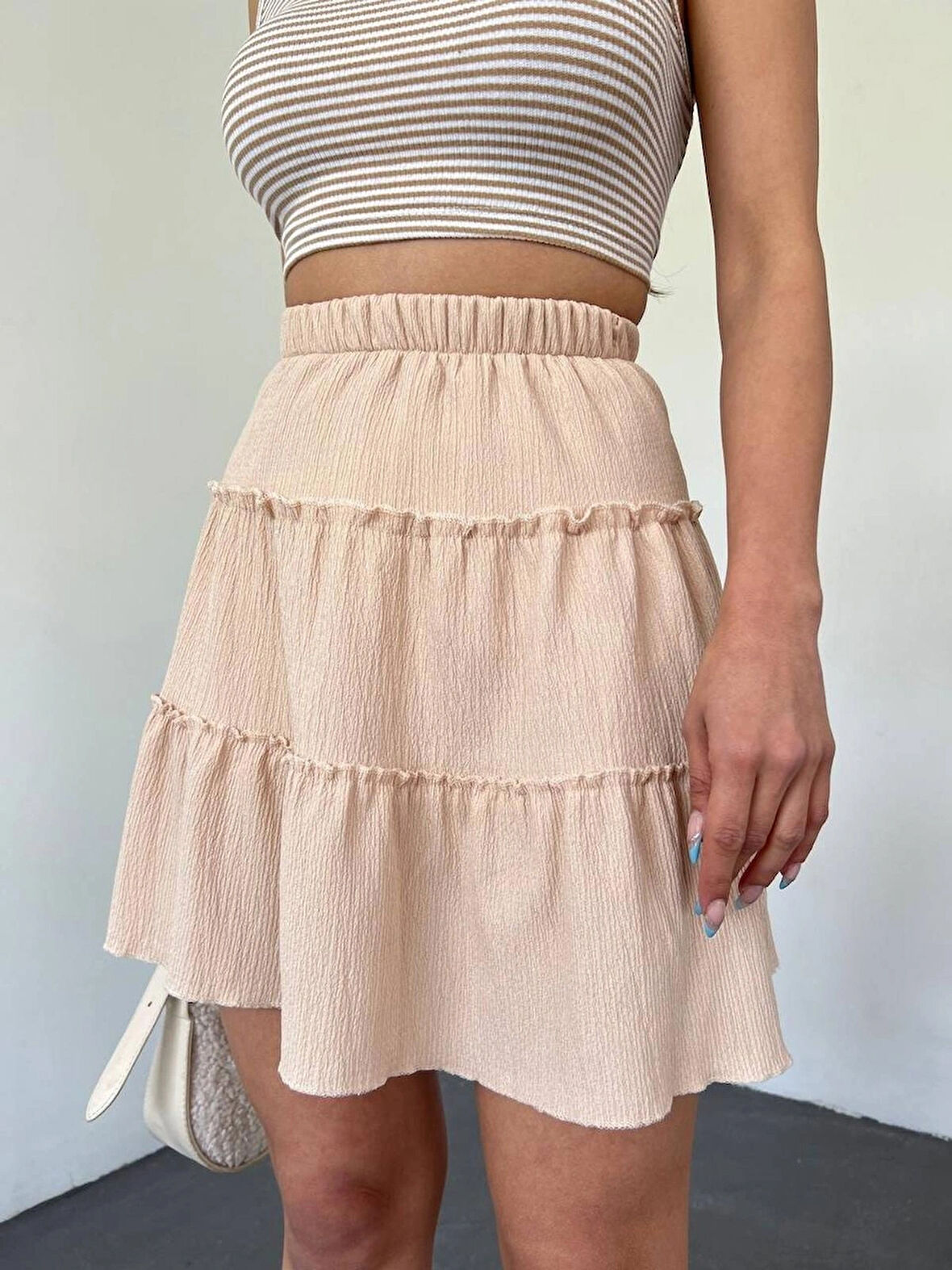 Şortlu Etek Beli Lastikli Parça Kumaş