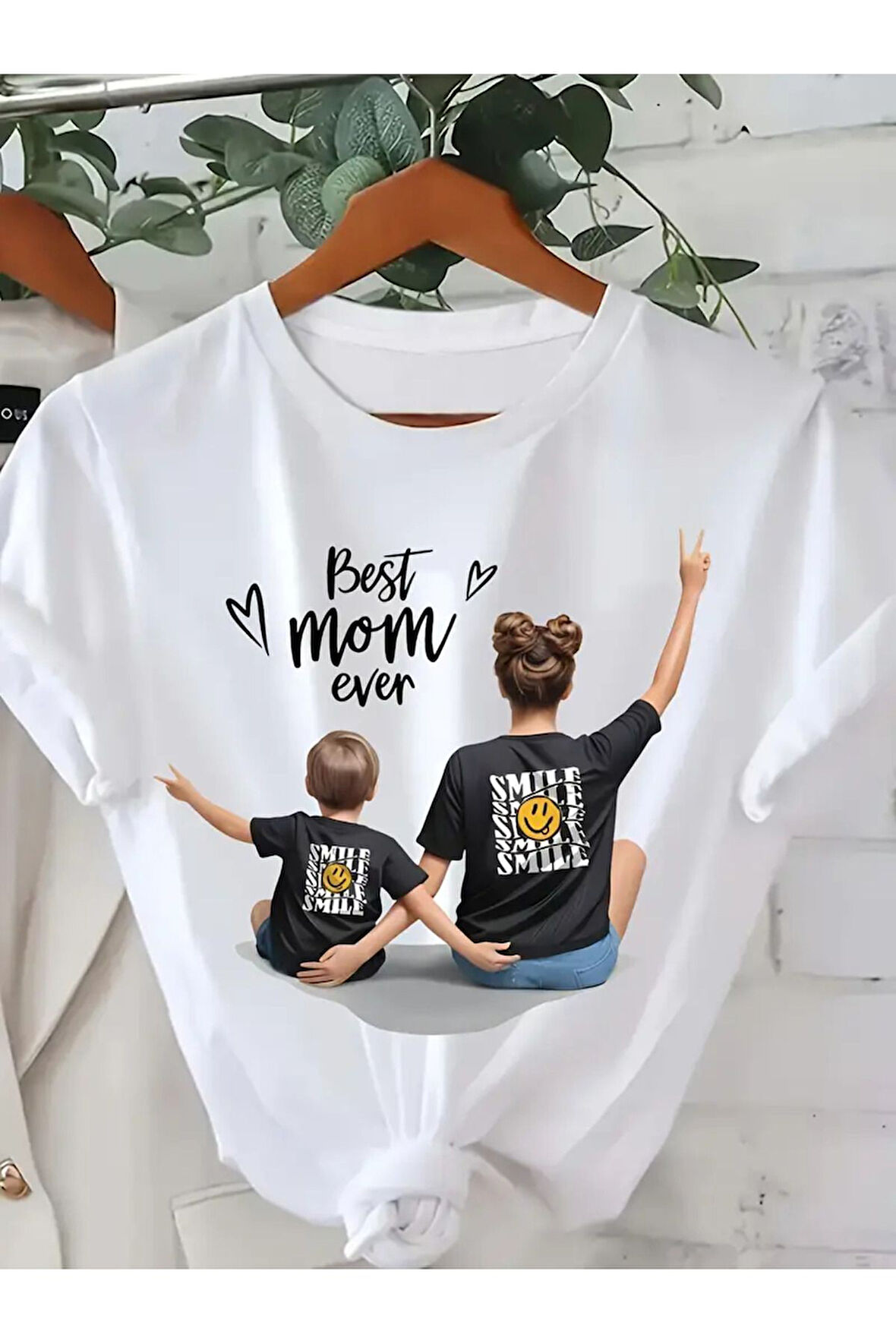 Unisex Best Mom Ever Baskılı Oversize T-shirt