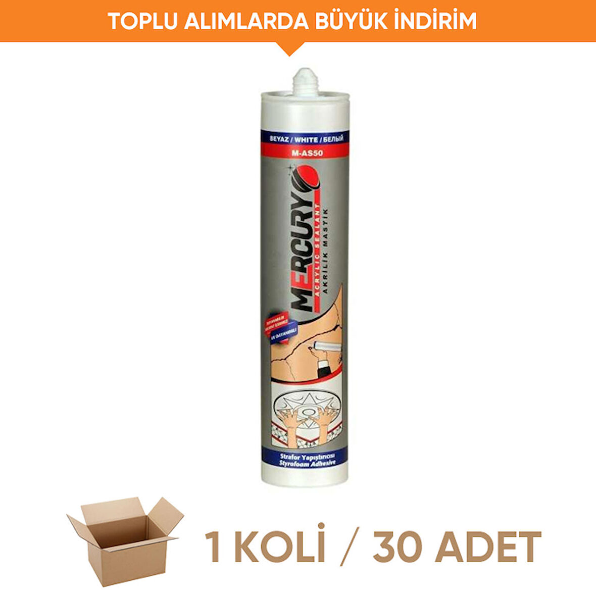 Apel Mercury Akrilik Beyaz Mastik 500 gr (1 Koli - 30 Adet)