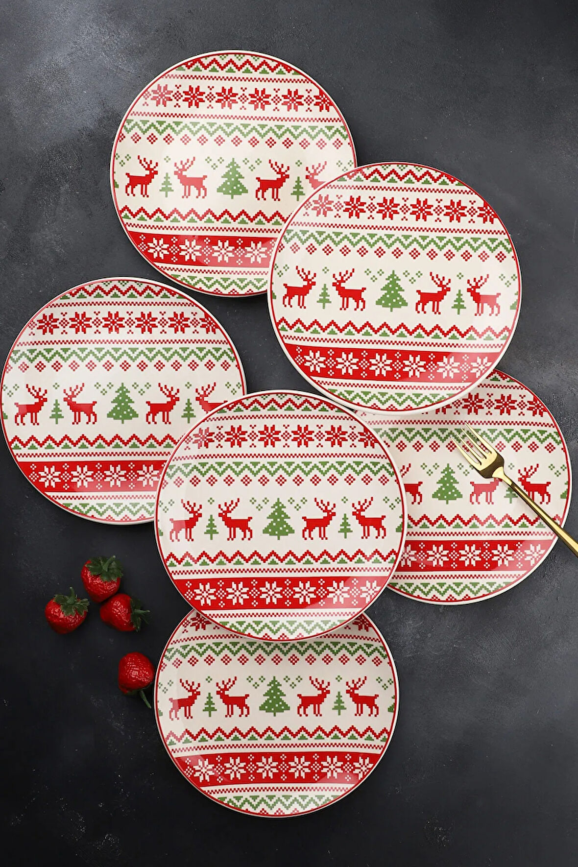 Red Deer Kırmızı Geyik 6 Parça Seramik 21 Cm Pasta Tabağı