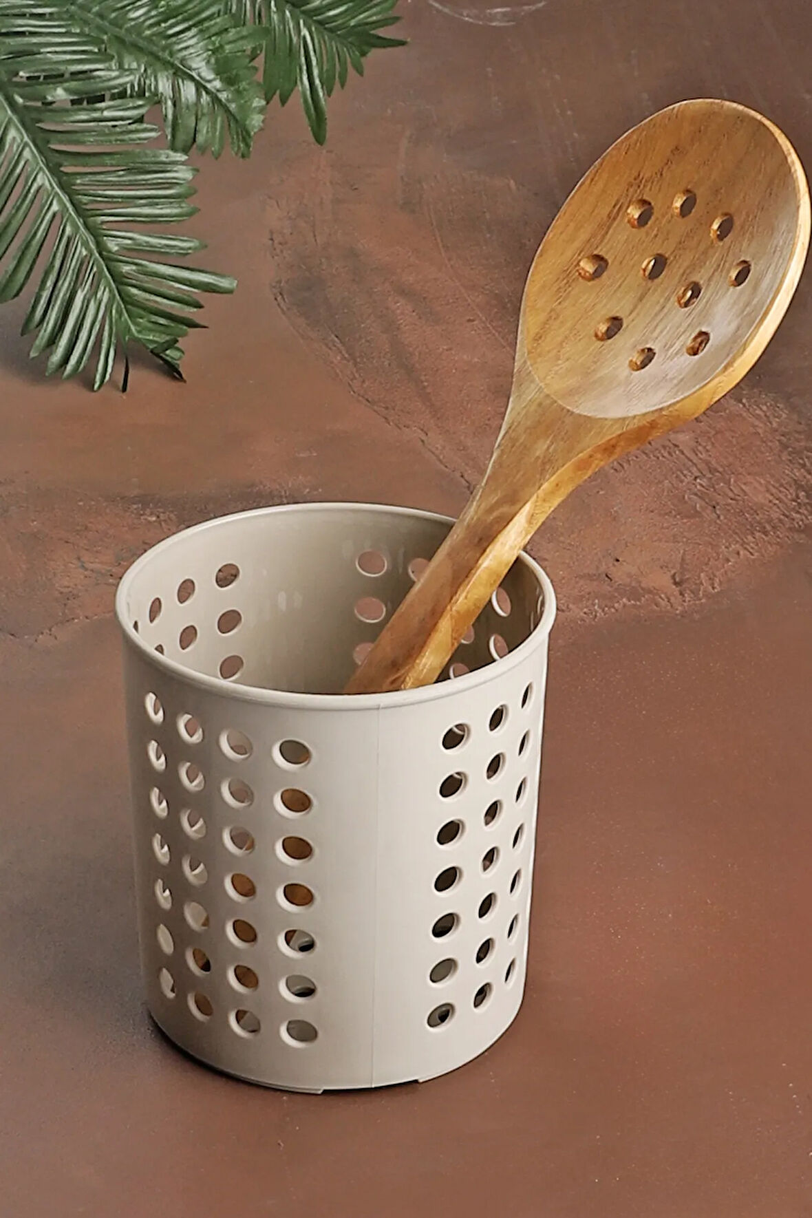 Plastik Delikli Dik Kaşıklık & Tezgah Üstü Düzenleyici & Servis Standı Bej