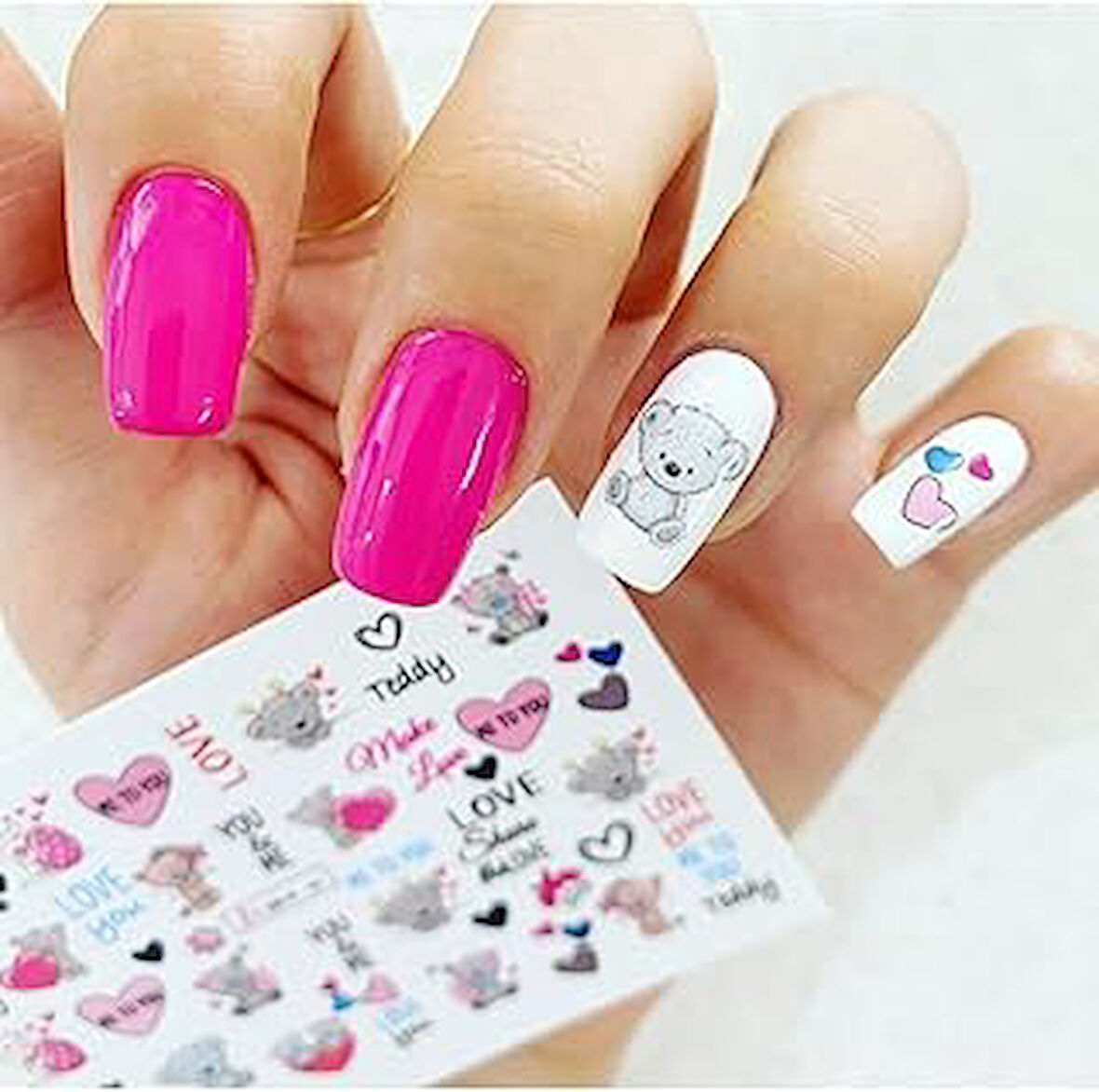 Tatlı Ayıcık Desenli Tırnak Dövmesi Tırnak Tattoo Nail Art Tırnak Sticker ScaNM403