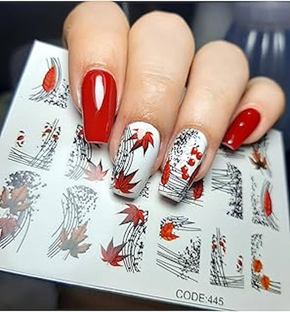 Kırmızı Yaprak? Desenli Tırnak Dövmesi Tırnak Tattoo Nail Art Tırnak Sticker ScaNM120