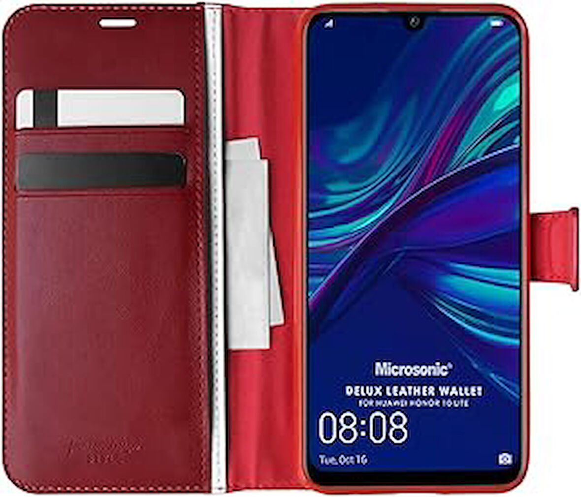 Huawei Honor 10 Lite için Kılıf Delux Leather Wallet Kırmızı [Honor 10 Lite ile Uyumlu Kılıf - Kırmızı]