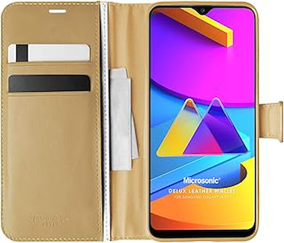 Galaxy M10s için Kılıf Delux Leather Wallet [Galaxy M10s ile Uyumlu Kılıf - Gold]