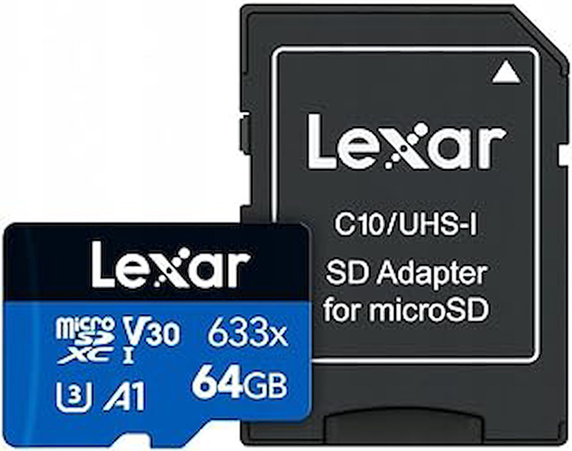 Lexar 64GB 633x MicroSDXC UHS-I U3 100/45 MB/sn Yüksek Performanslı MicroSD Hafıza Kartı