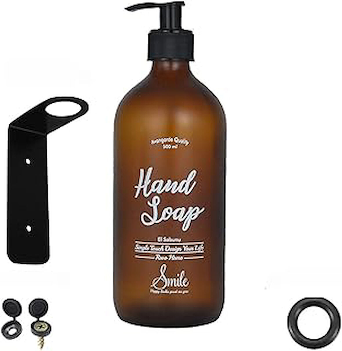 Revo Home Duvar Askı Aparatlı Amber Cam Sıvı El Sabunu Şişesi – 500 Ml