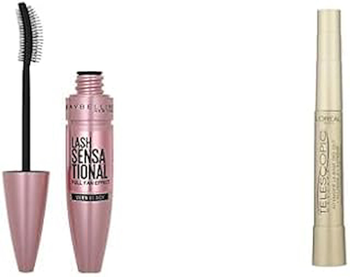 New York Lash Sensational Yelpaze Etkili Siyah Maskara 1 Paket + L'Oréal Paris Telescopic Maskara - Siyah